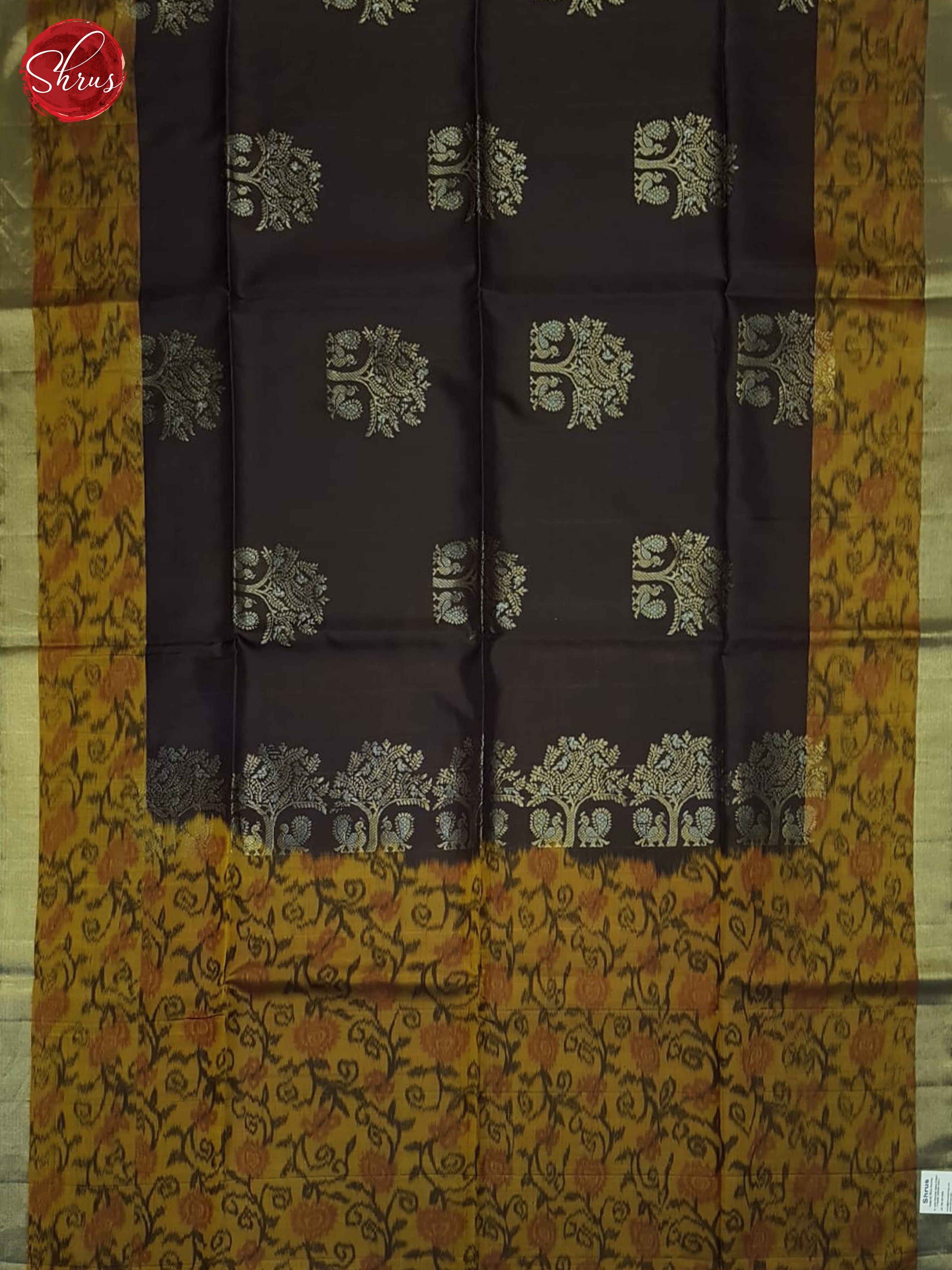 Brown And Mustard- Soft Silk Saree - Shop on ShrusEternity.com