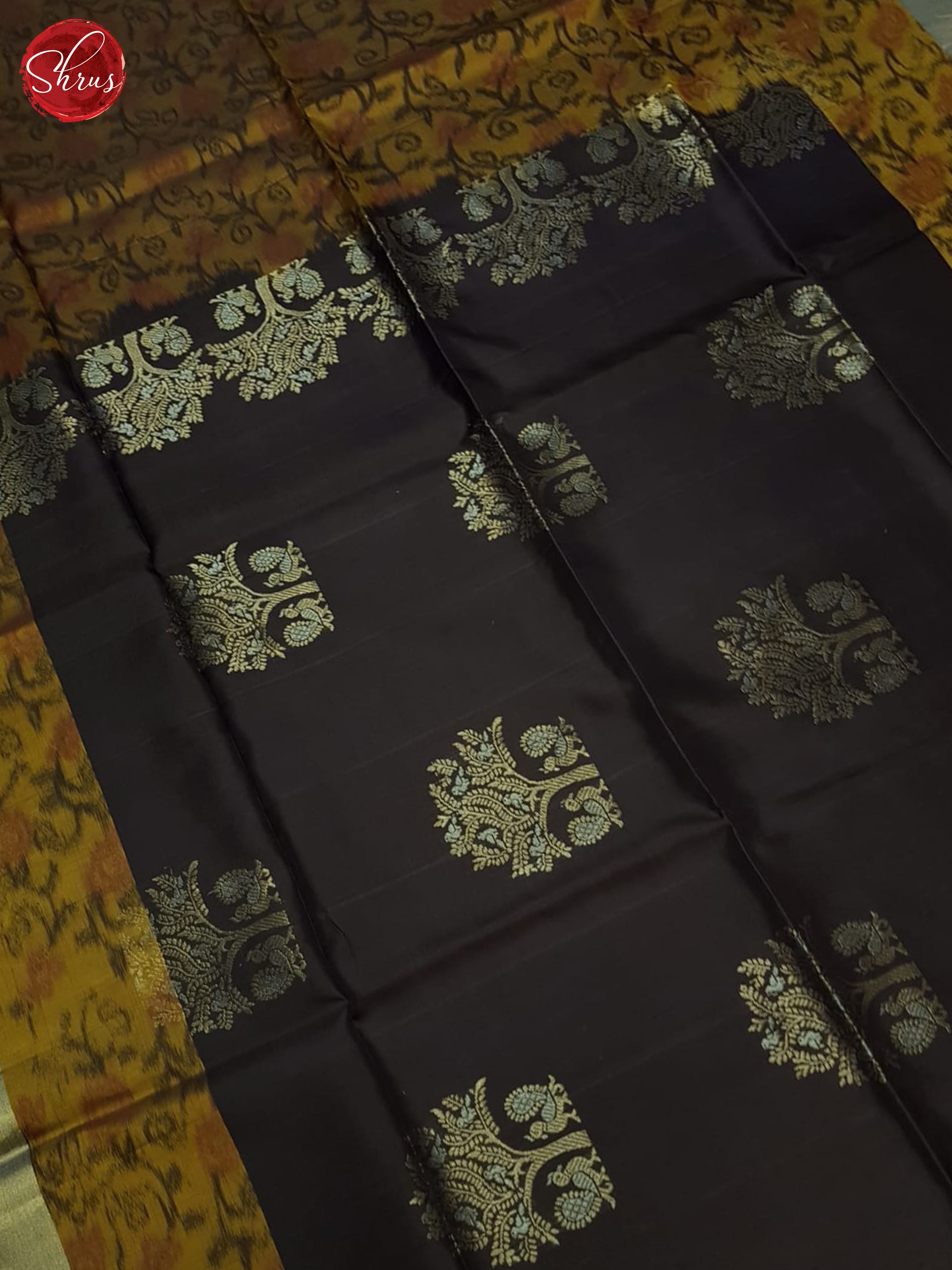 Brown And Mustard- Soft Silk Saree - Shop on ShrusEternity.com