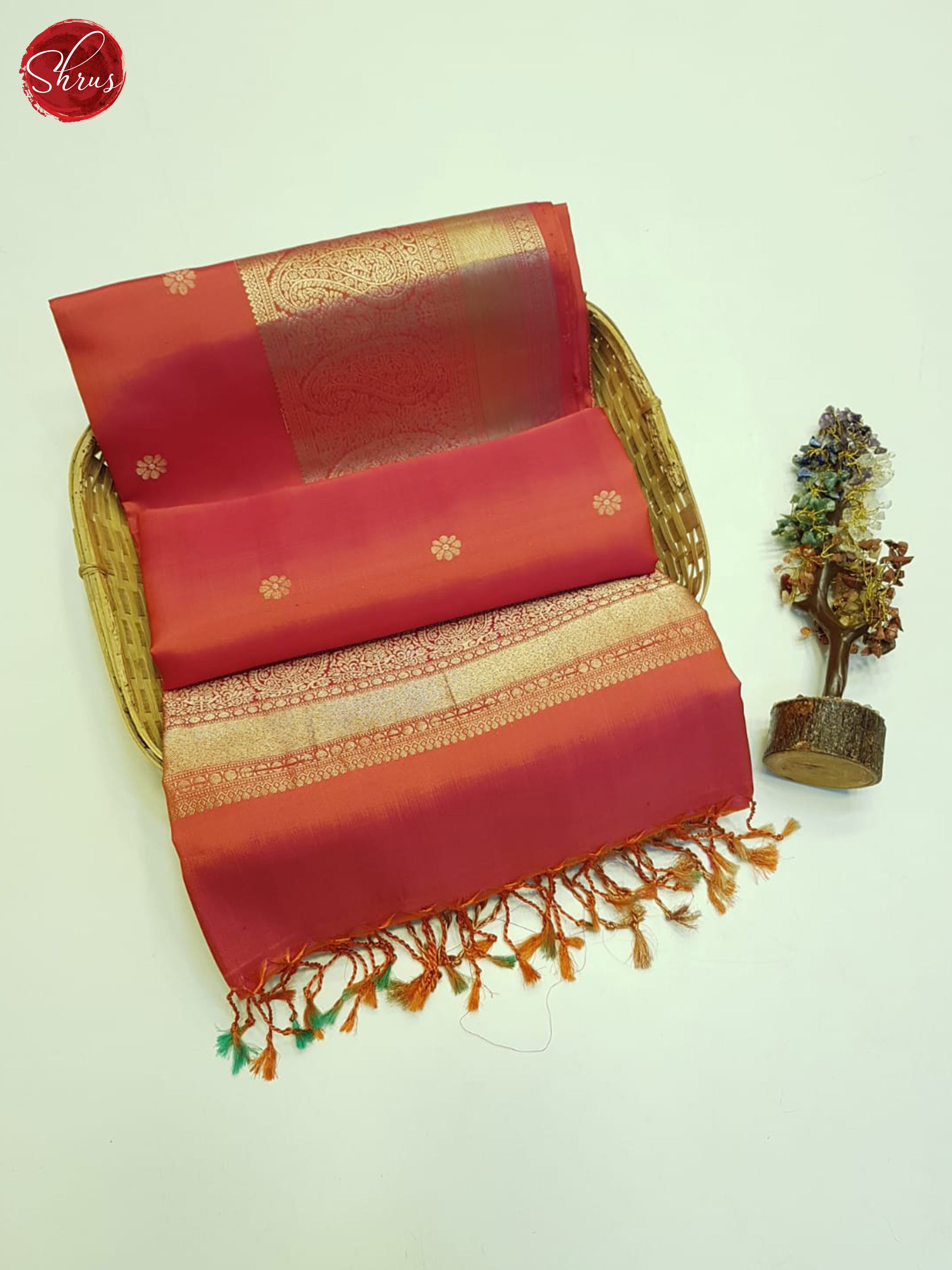 Orangish Pink(Single Tone)- Soft Silk Saree - Shop on ShrusEternity.com