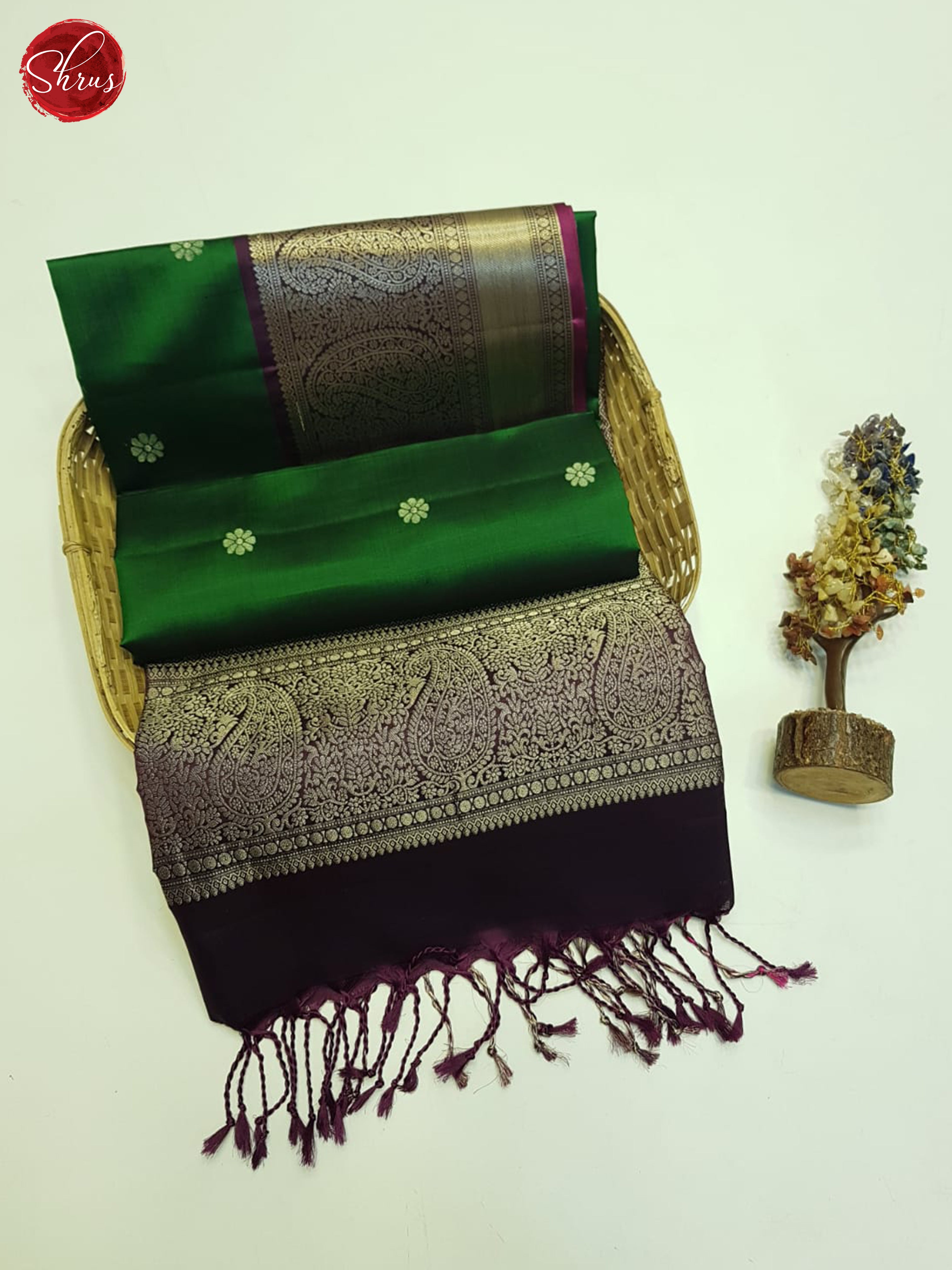 Green And Wine- Soft Silk Saree - Shop on ShrusEternity.com