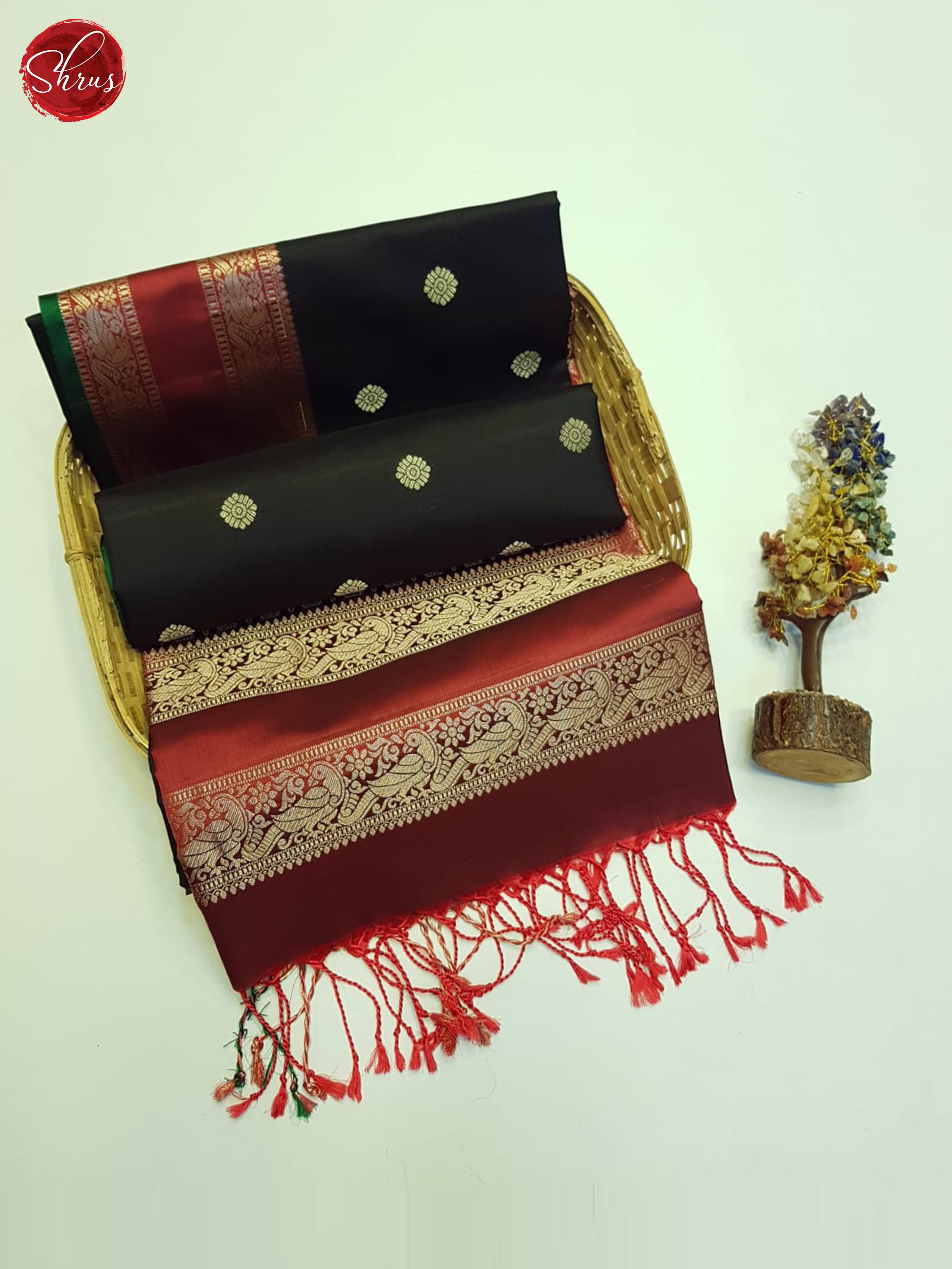 Black And Maroon- Soft Silk Saree-1