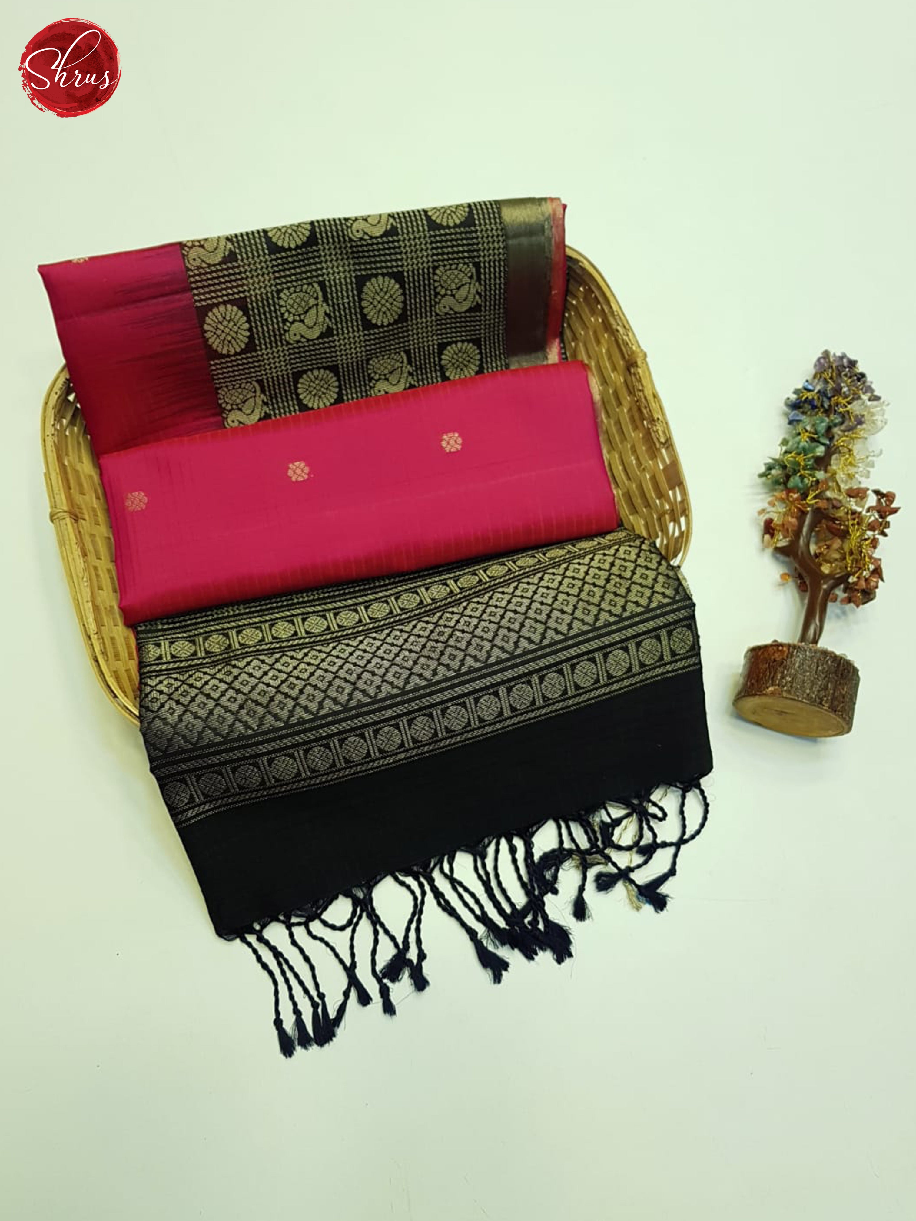 Pink And Black- Soft Silk Saree - Shop on ShrusEternity.com