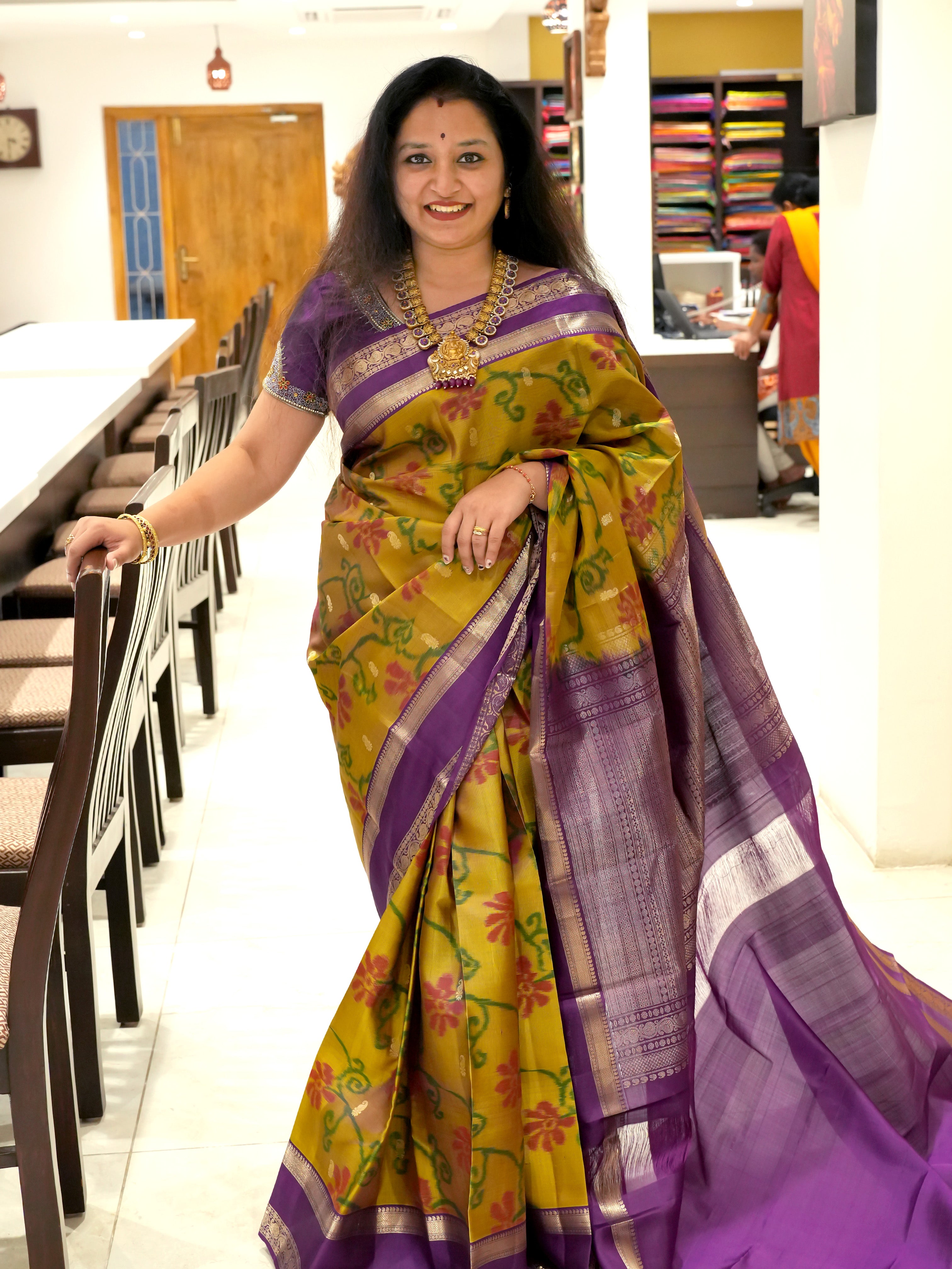 Golden Green And Wine- Soft Silk Saree - Shop on ShrusEternity.com