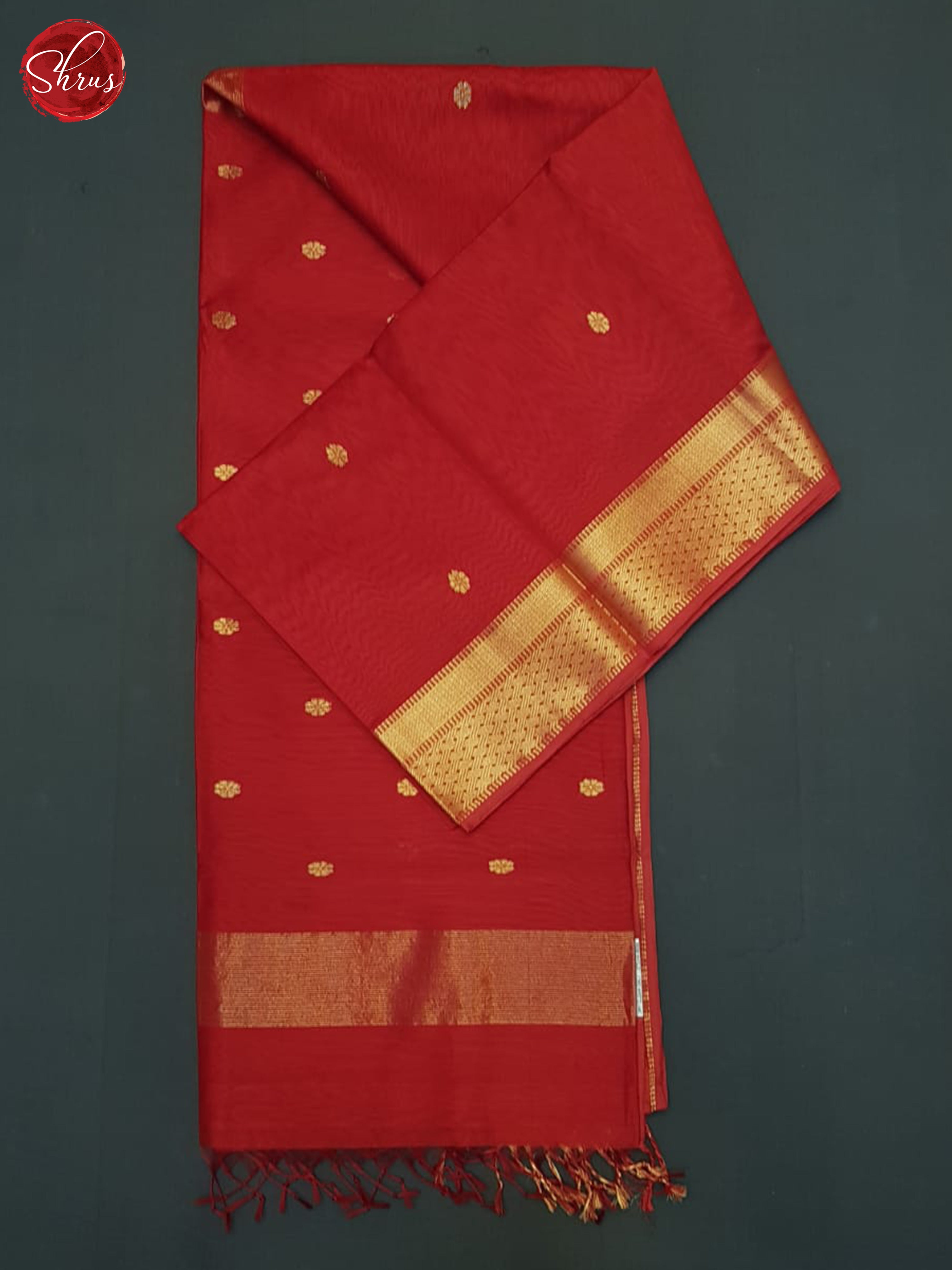 Red(Single tone) Maheshwari silkcotton Saree - Shop on ShrusEternity.com