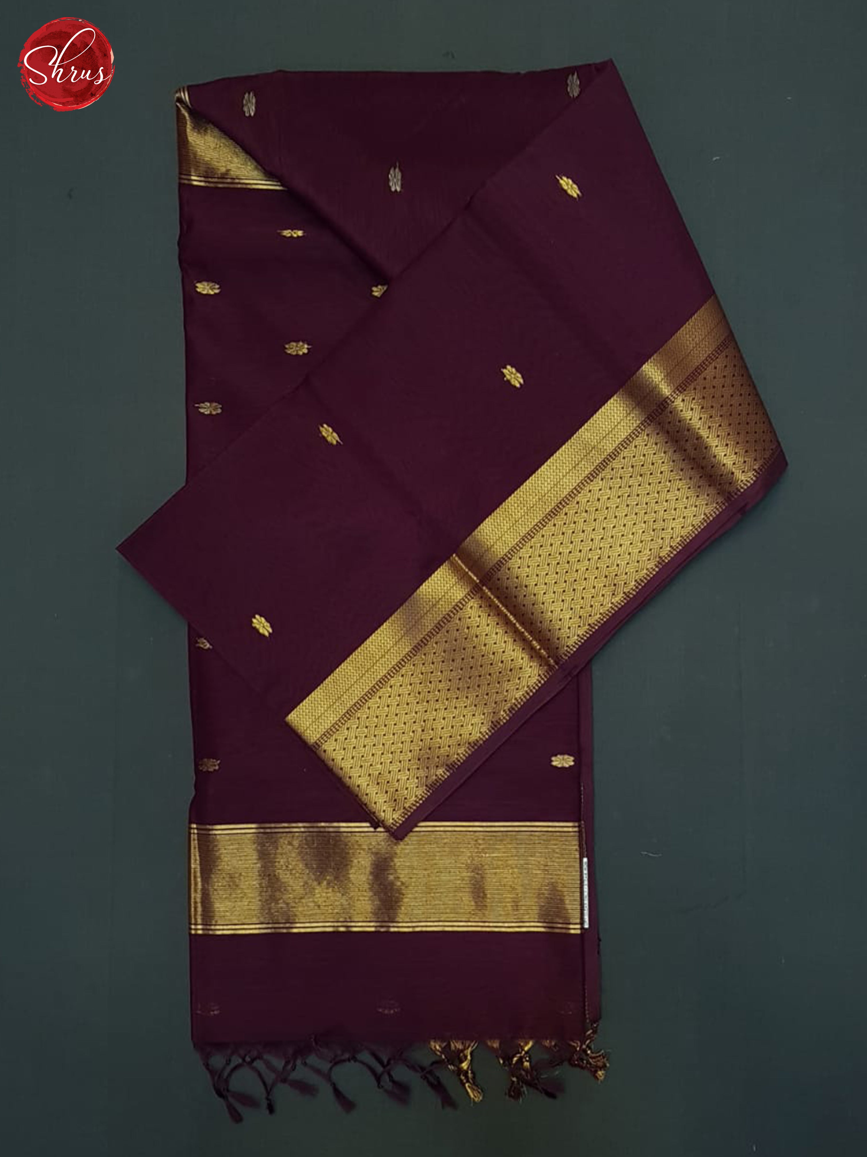 Deep Wine(Single Tone)- Maheshwari Silk Cotton Saree - Shop on ShrusEternity.com