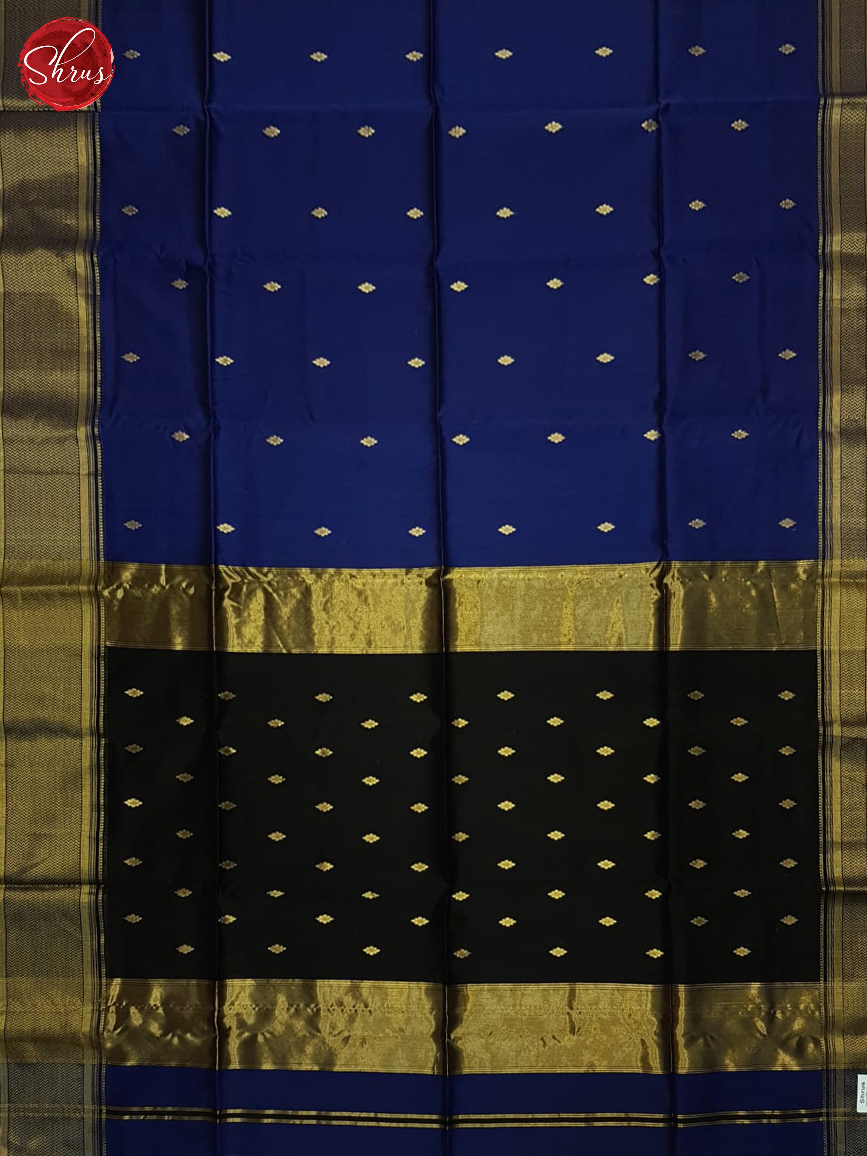 Blue And Black- Maheshwari Silk Cotton Saree - Shop on ShrusEternity.com
