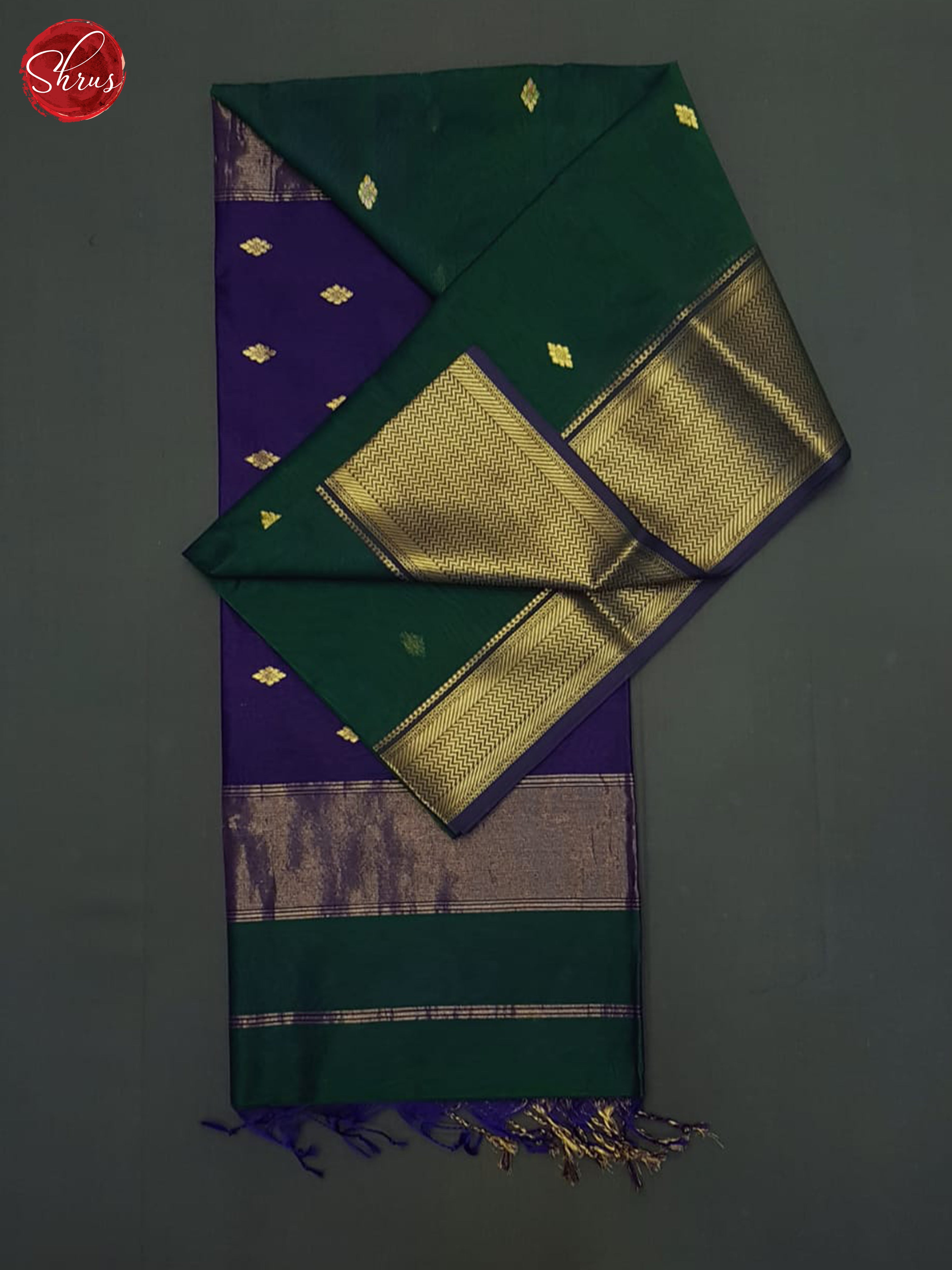 Green & Purple - Maheshwari silkcotton Saree - Shop on ShrusEternity.com