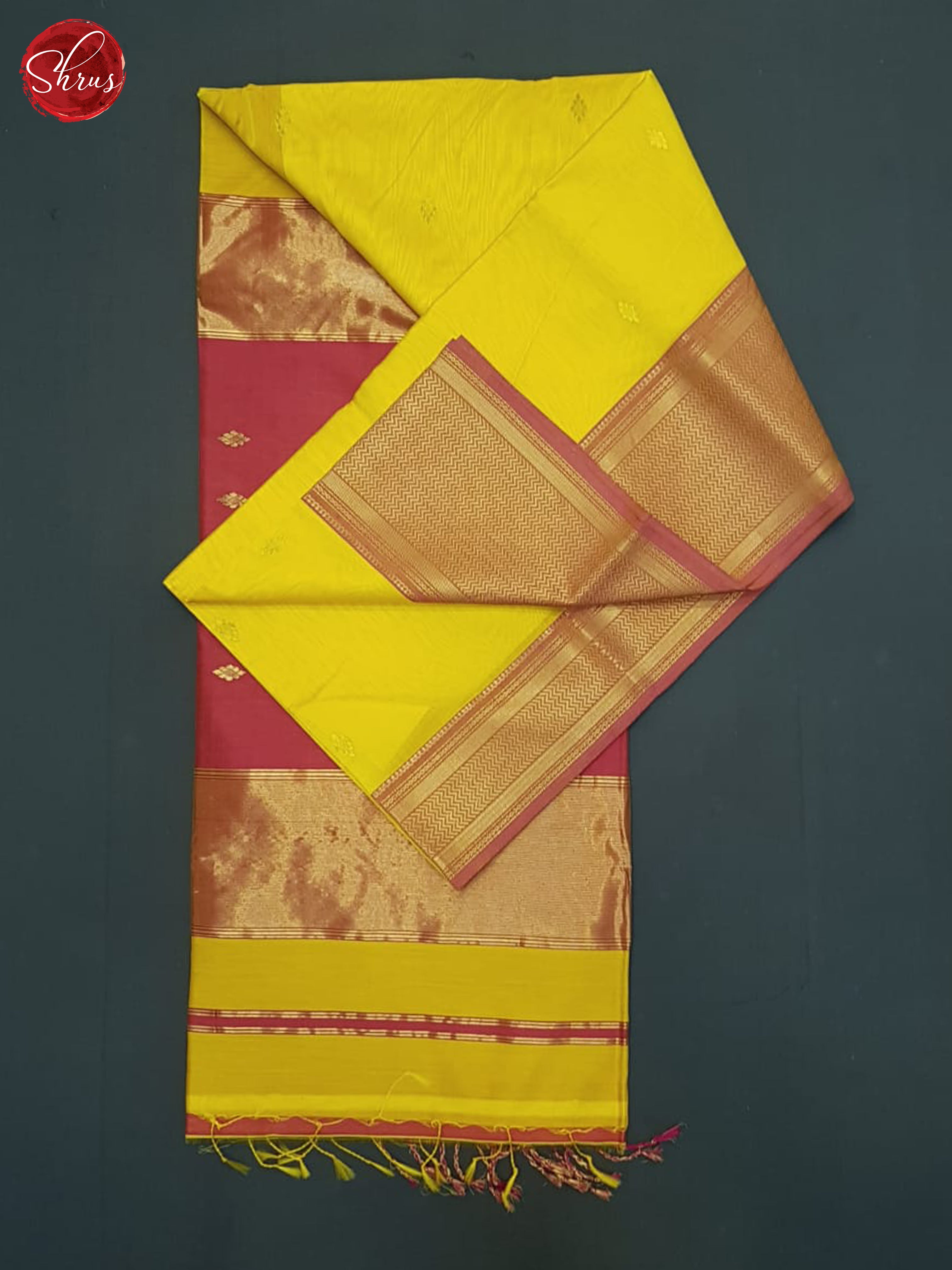 Yellow & Pink - Maheshwari silkcotton Saree - Shop on ShrusEternity.com