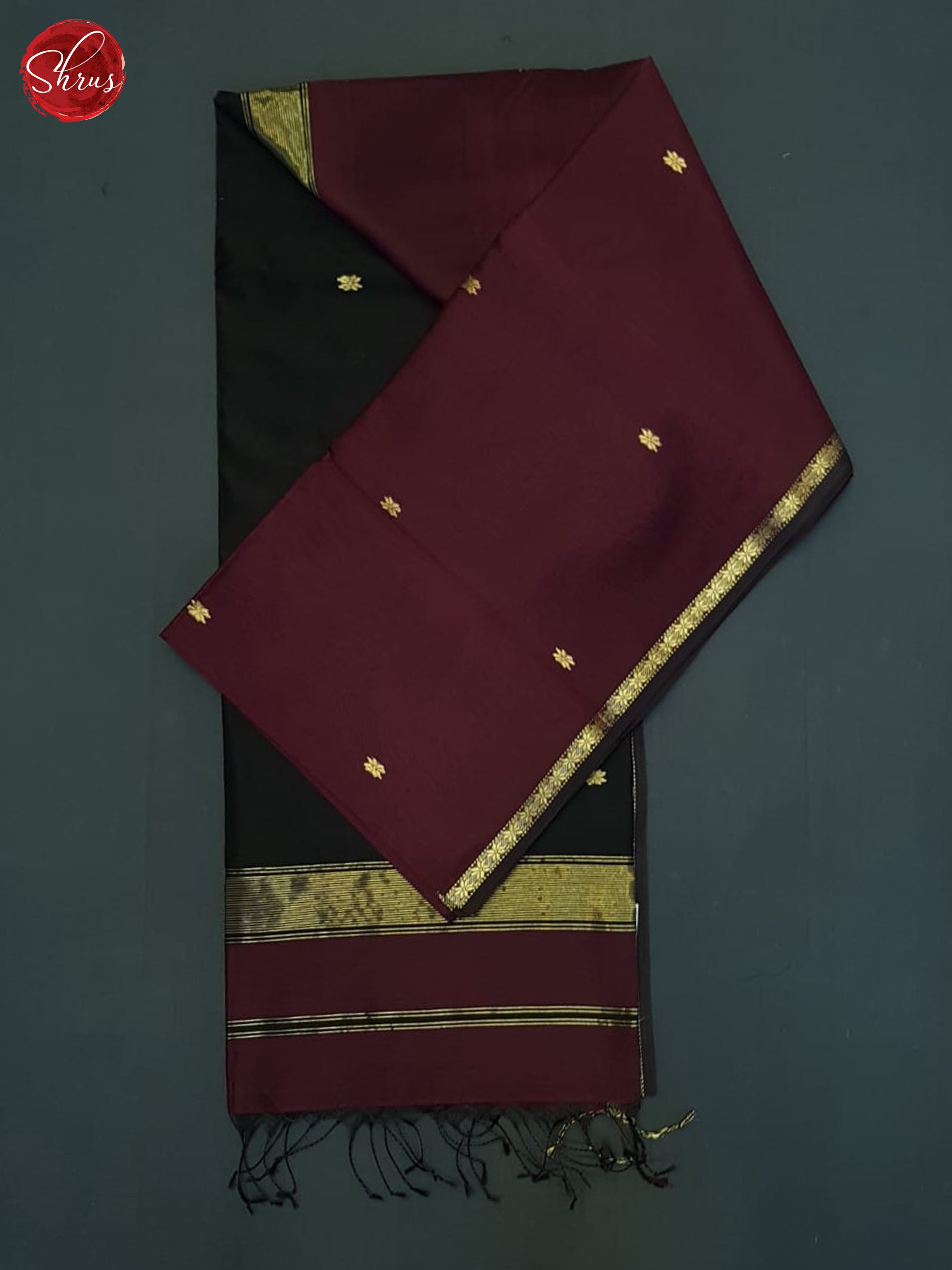Wine And Black- Maheshwari Silk Cotton Saree - Shop on ShrusEternity.com