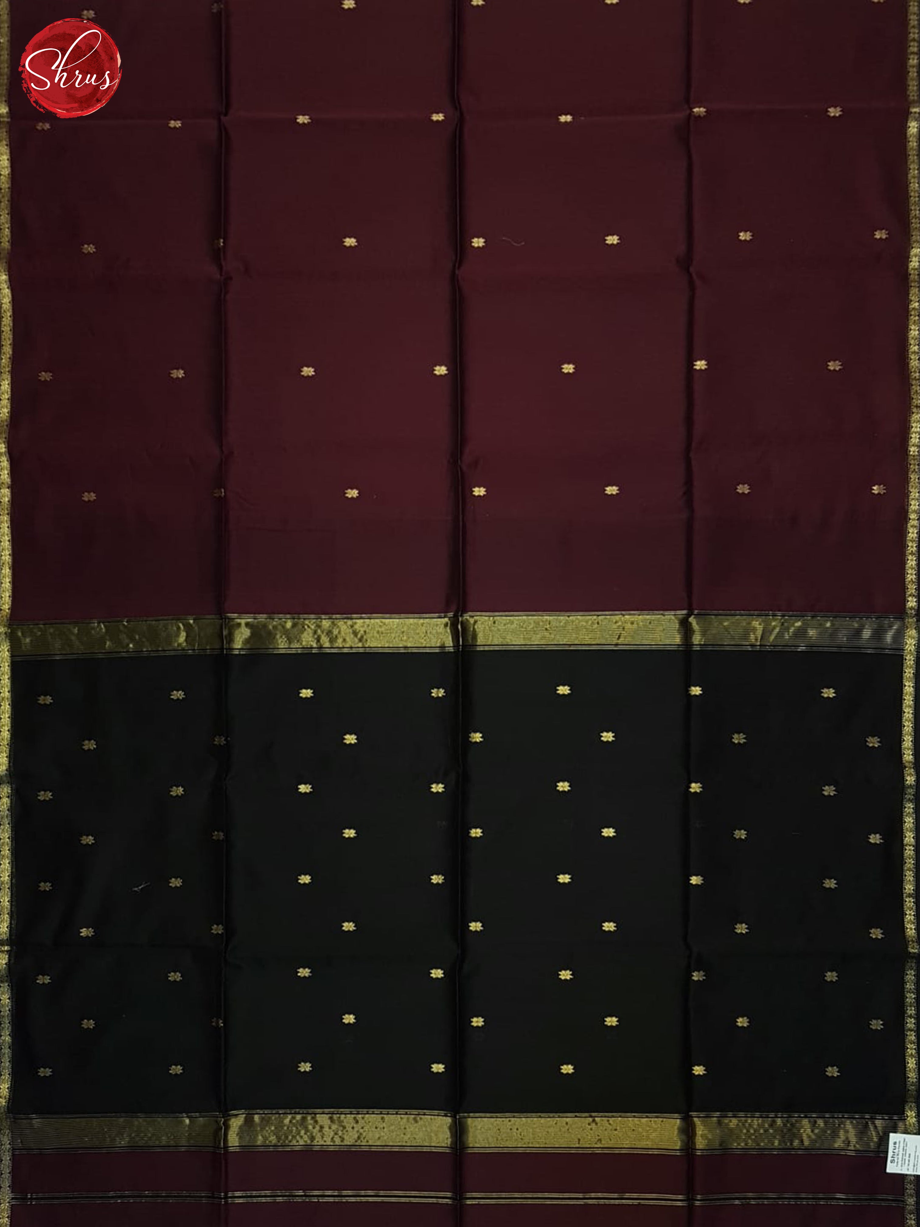 Wine And Black- Maheshwari Silk Cotton Saree - Shop on ShrusEternity.com