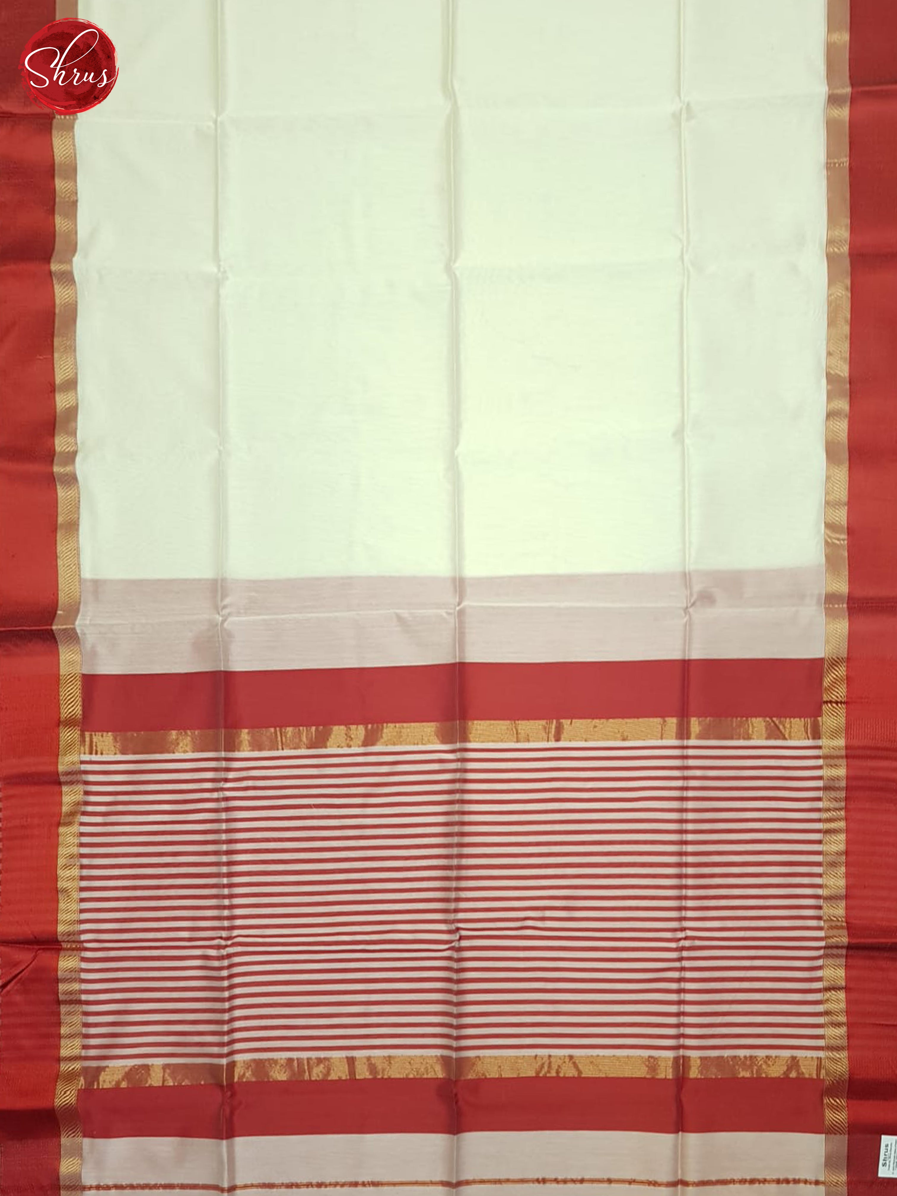 Cream & Red- Maheshwari silkcotton Saree - Shop on ShrusEternity.com