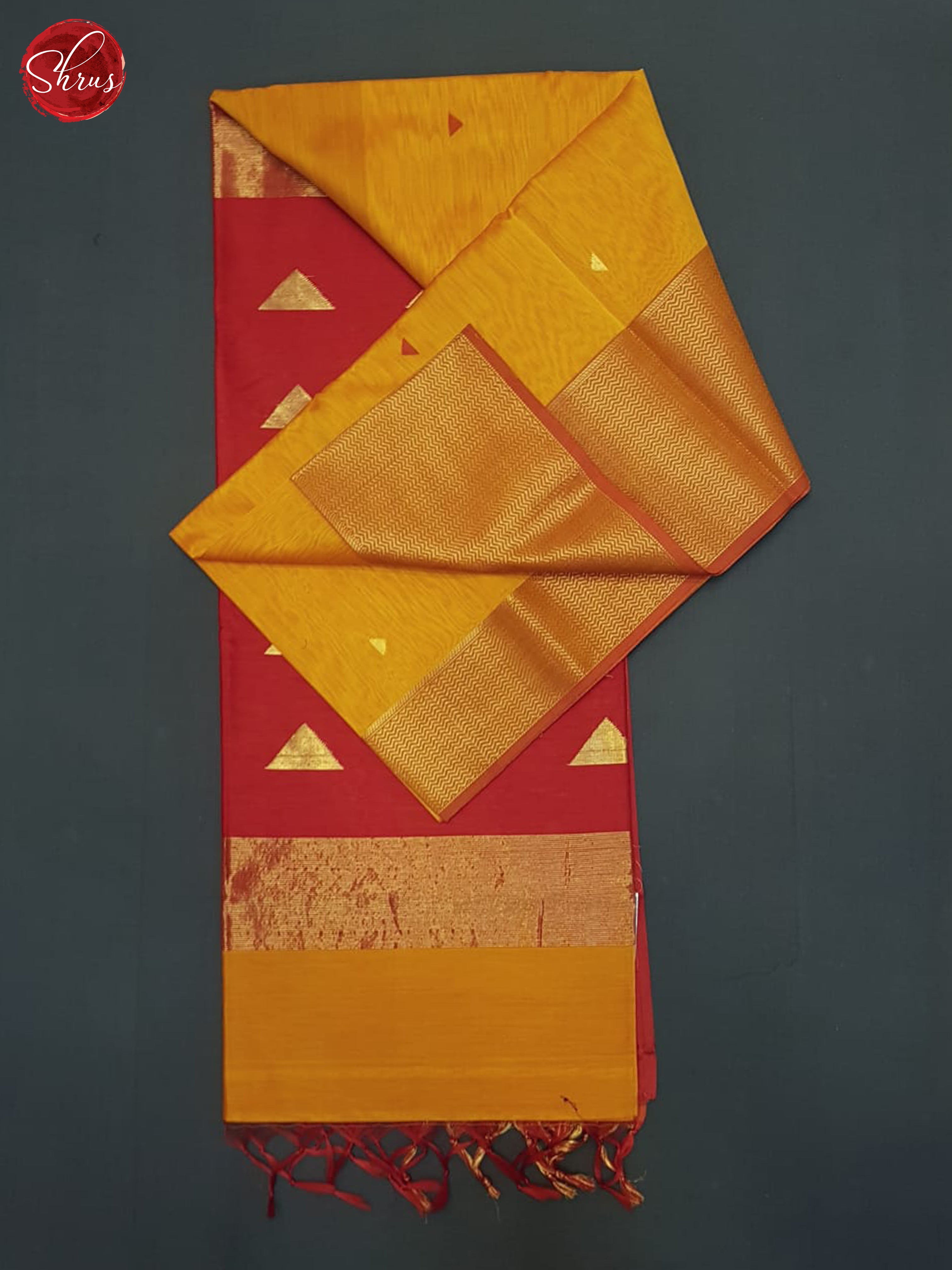 Fire Orange and Red - Maheshwari silkcotton Saree - Shop on ShrusEternity.com