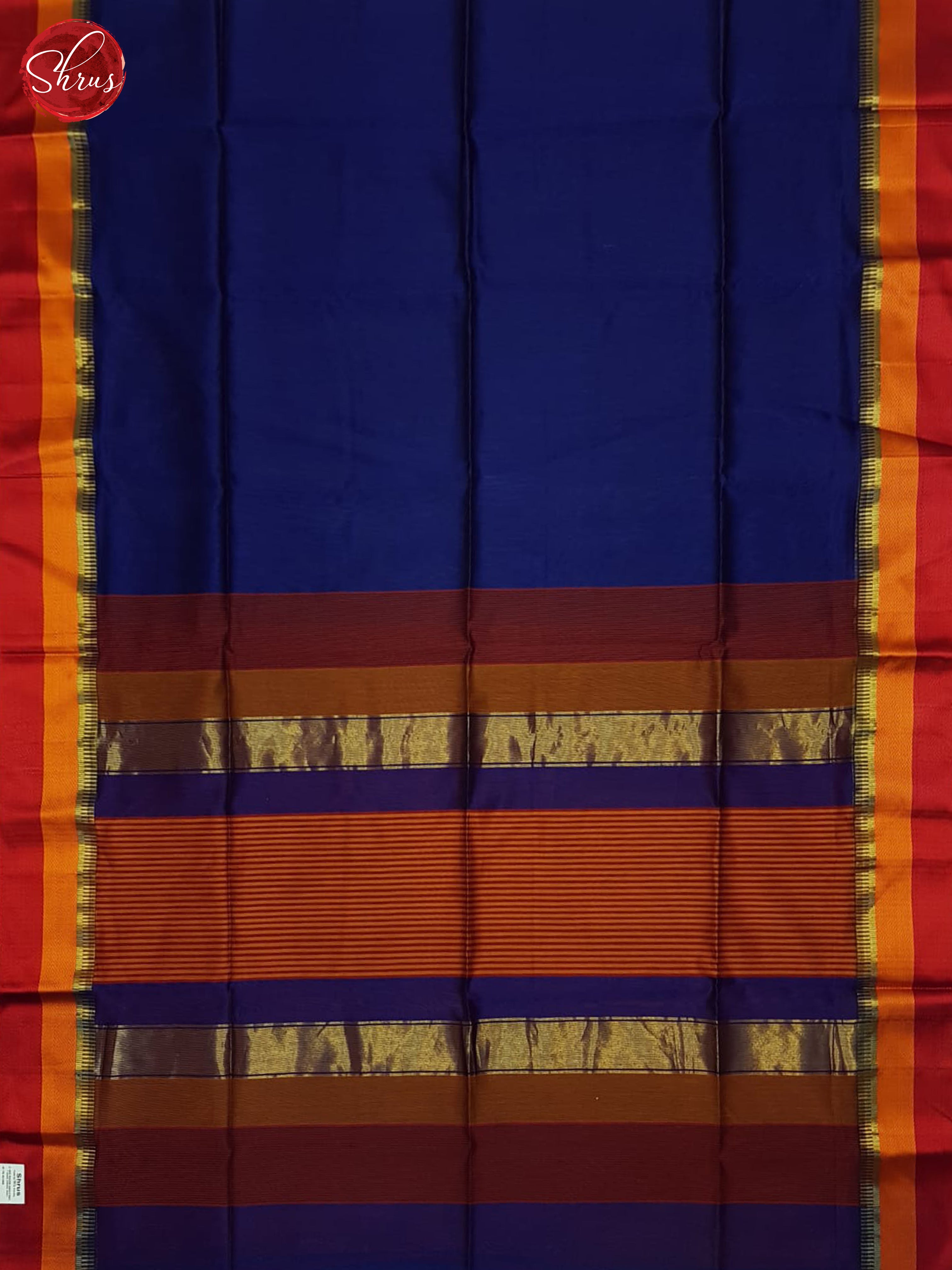 Blue And Arakku Maroon- Maheshwari Silk Cotton saree - Shop on ShrusEternity.com