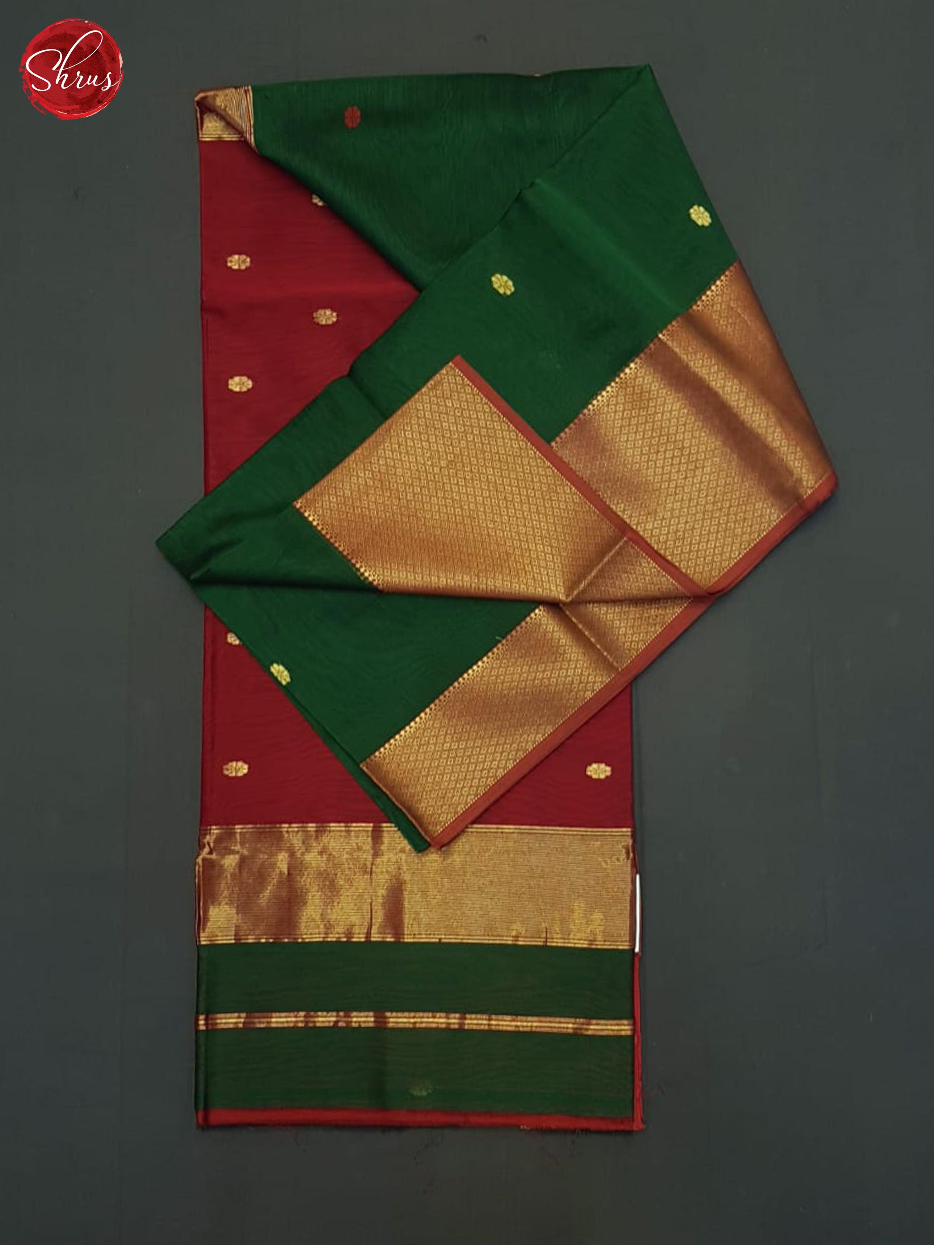 Green & Red - Maheshwari silkcotton Saree - Shop on ShrusEternity.com