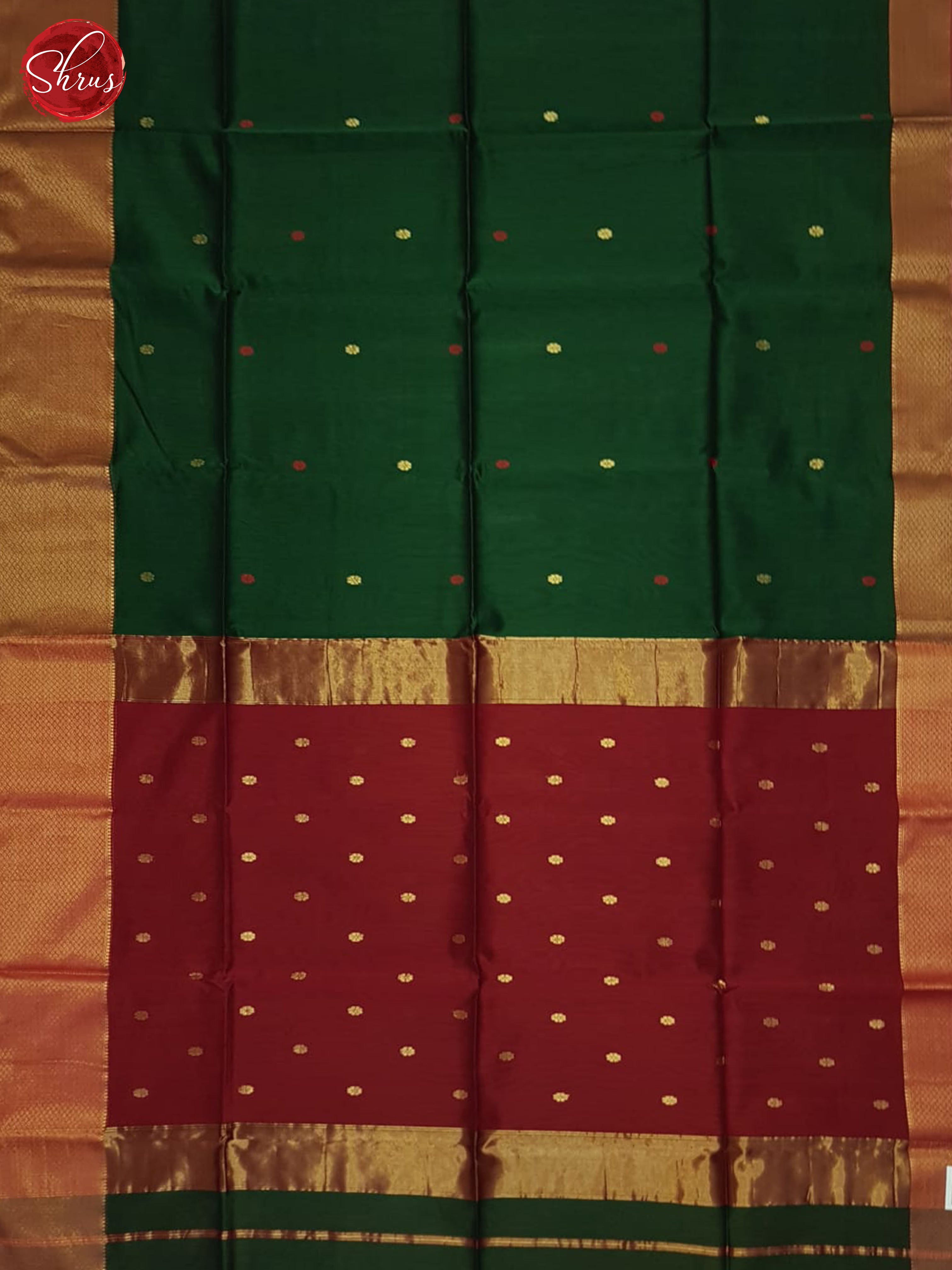 Green & Red - Maheshwari silkcotton Saree - Shop on ShrusEternity.com