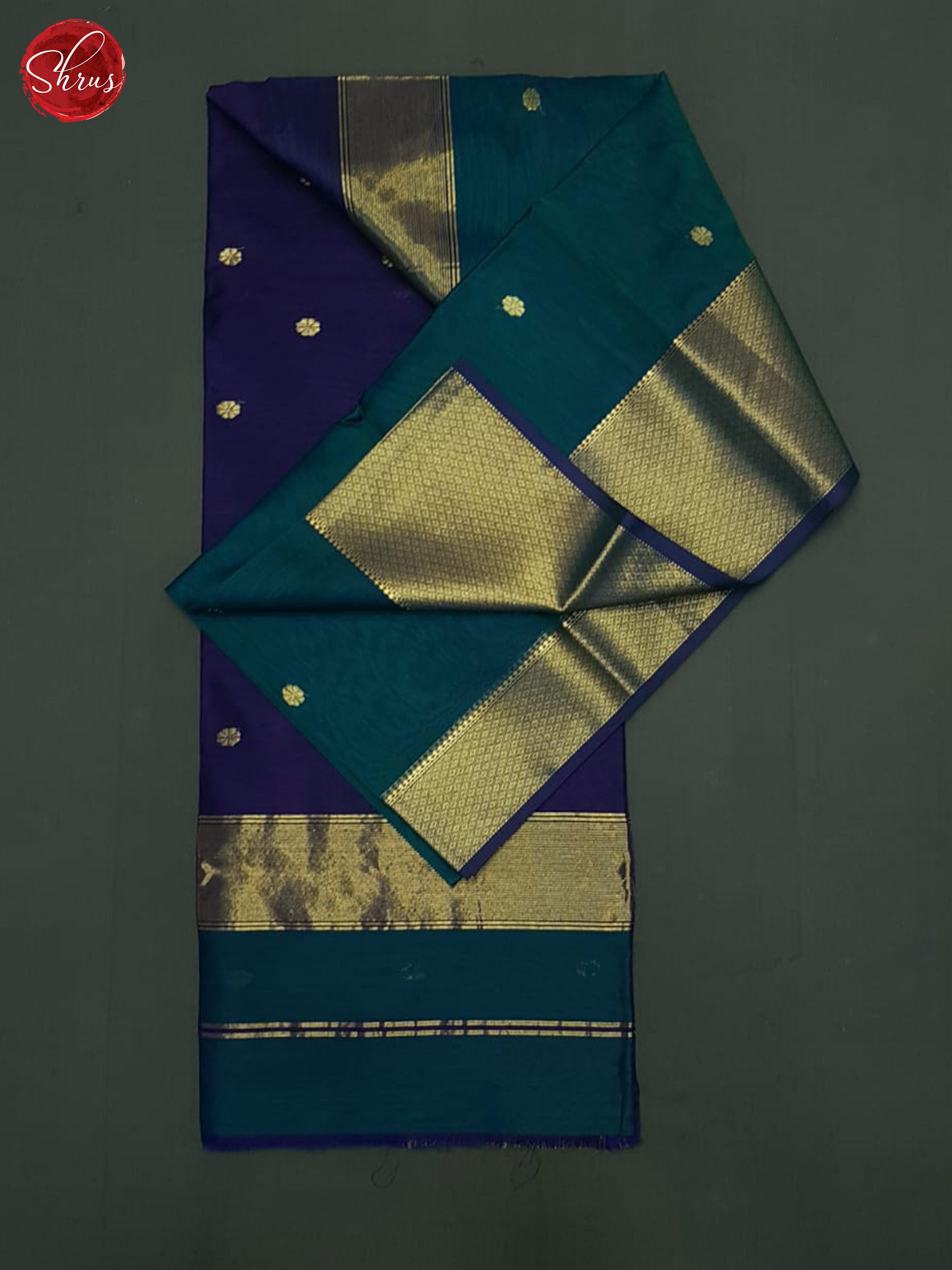 Peacock Neck & Purple - Maheshwari silkcotton Saree - Shop on ShrusEternity.com