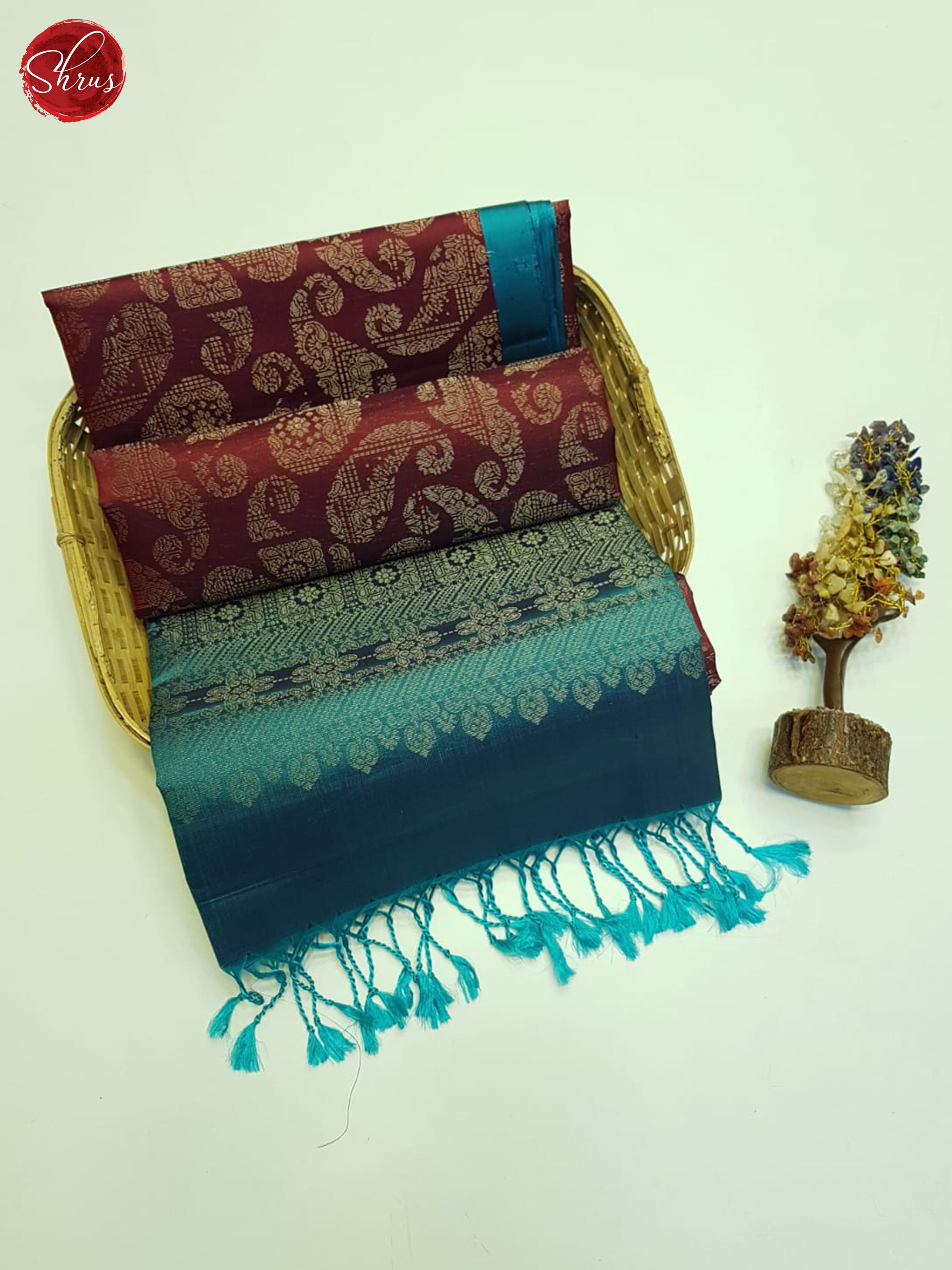Maroon And Blue- Soft Silk Saree-1