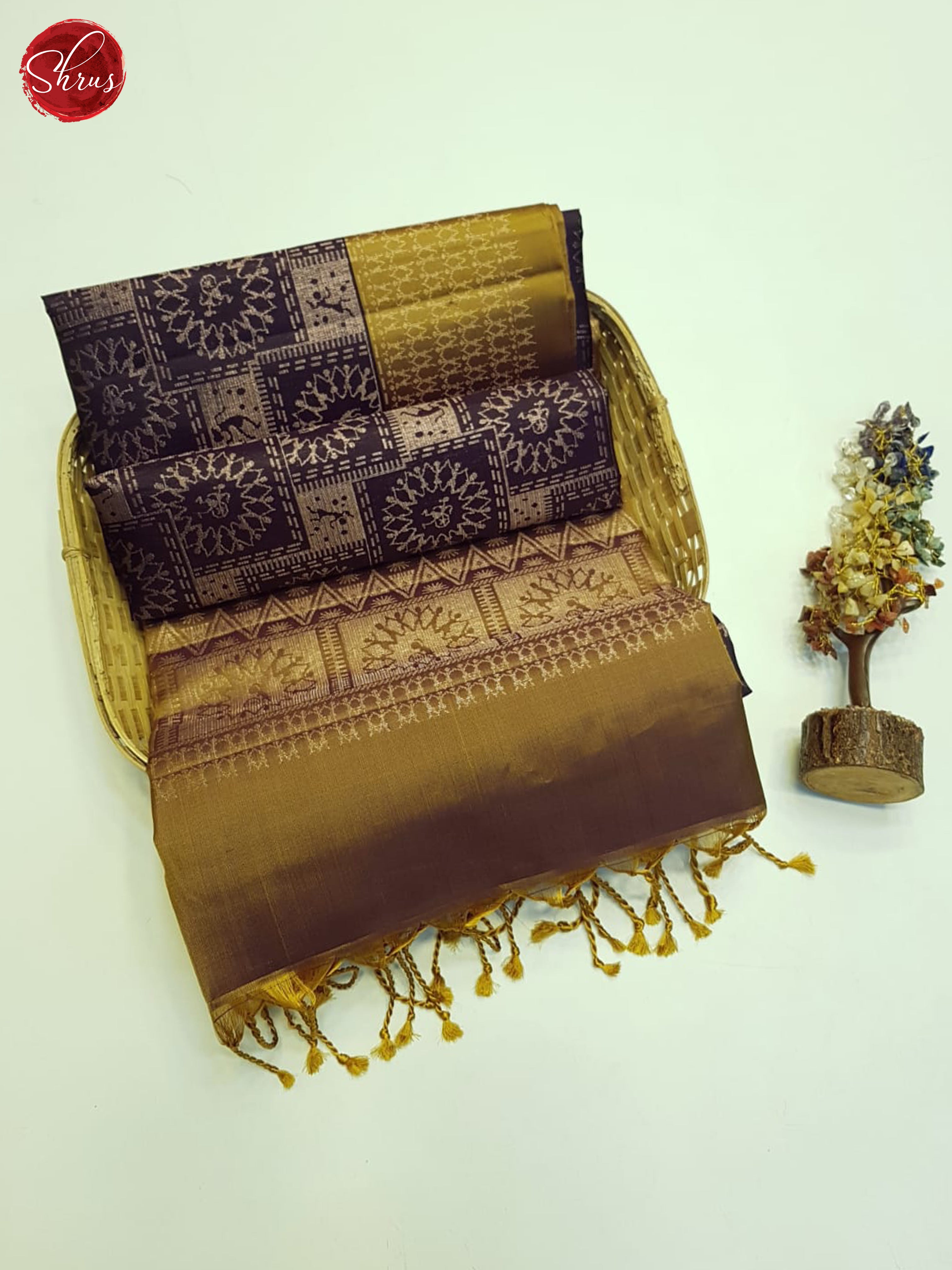 Deep Wine And Dull Gold- Soft Silk Saree - Shop on ShrusEternity.com