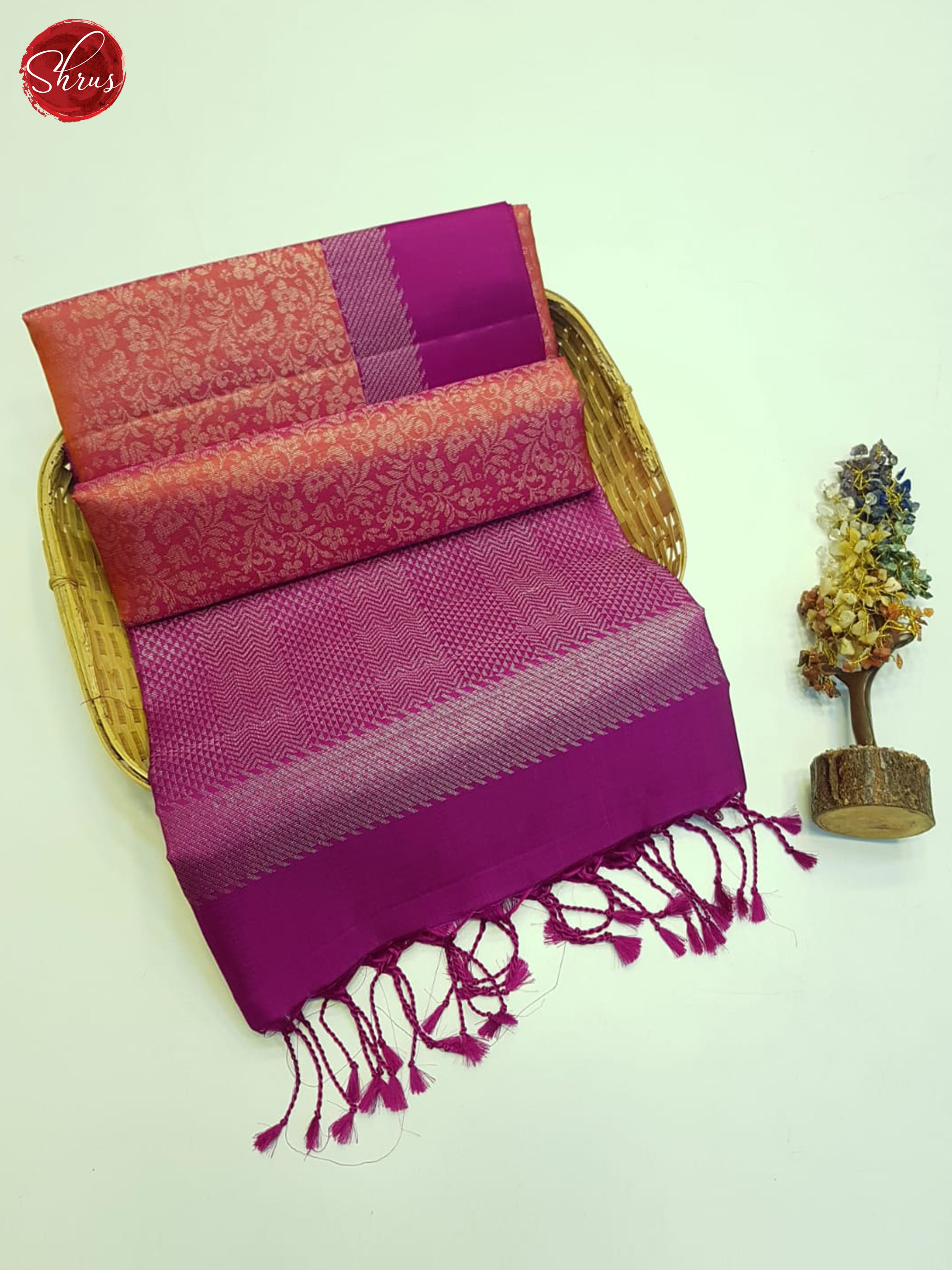 Orange And Pink- Soft Silk Saree - Shop on ShrusEternity.com