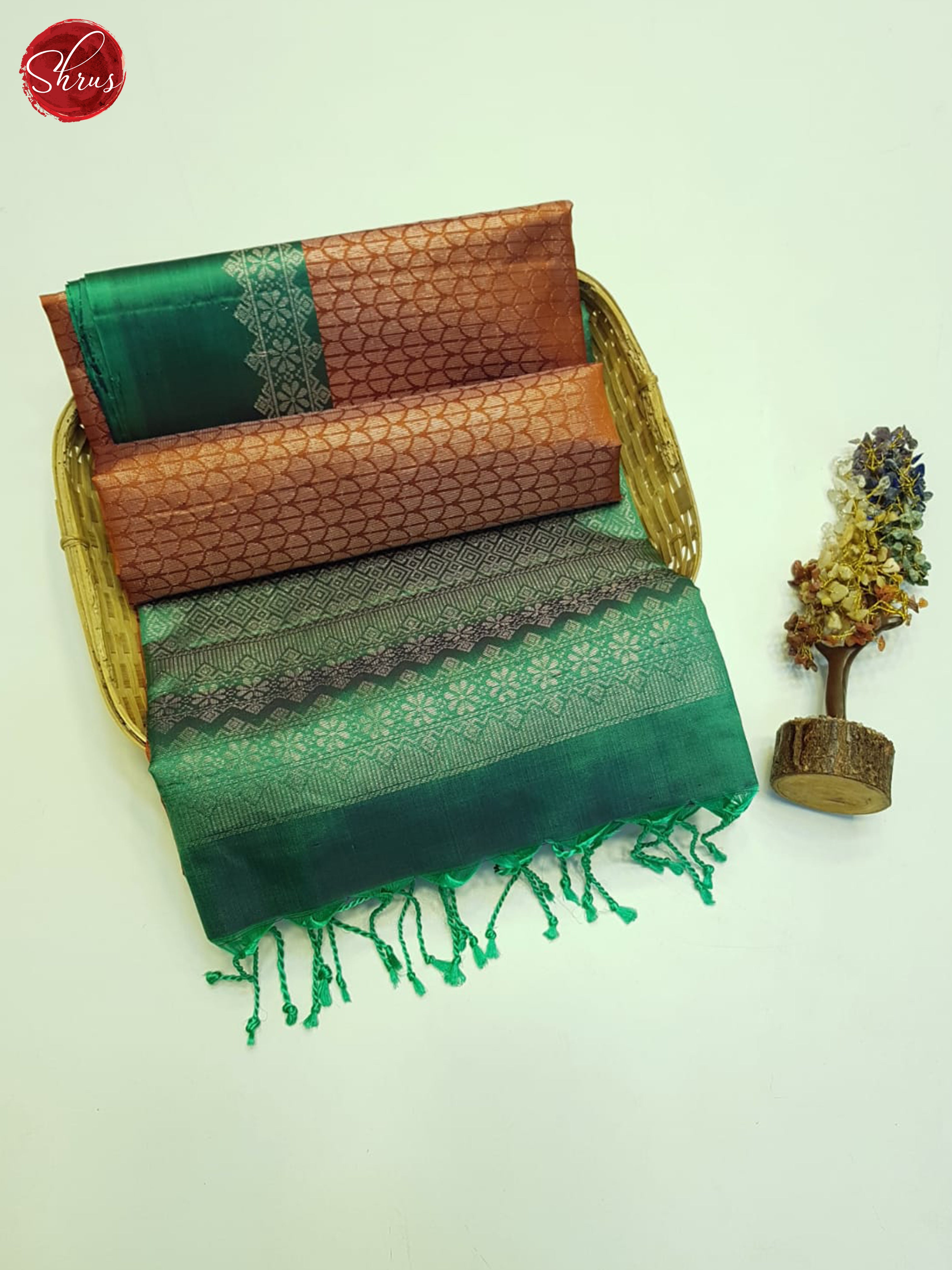 Brick And Green- Soft Silk Saree - Shop on ShrusEternity.com