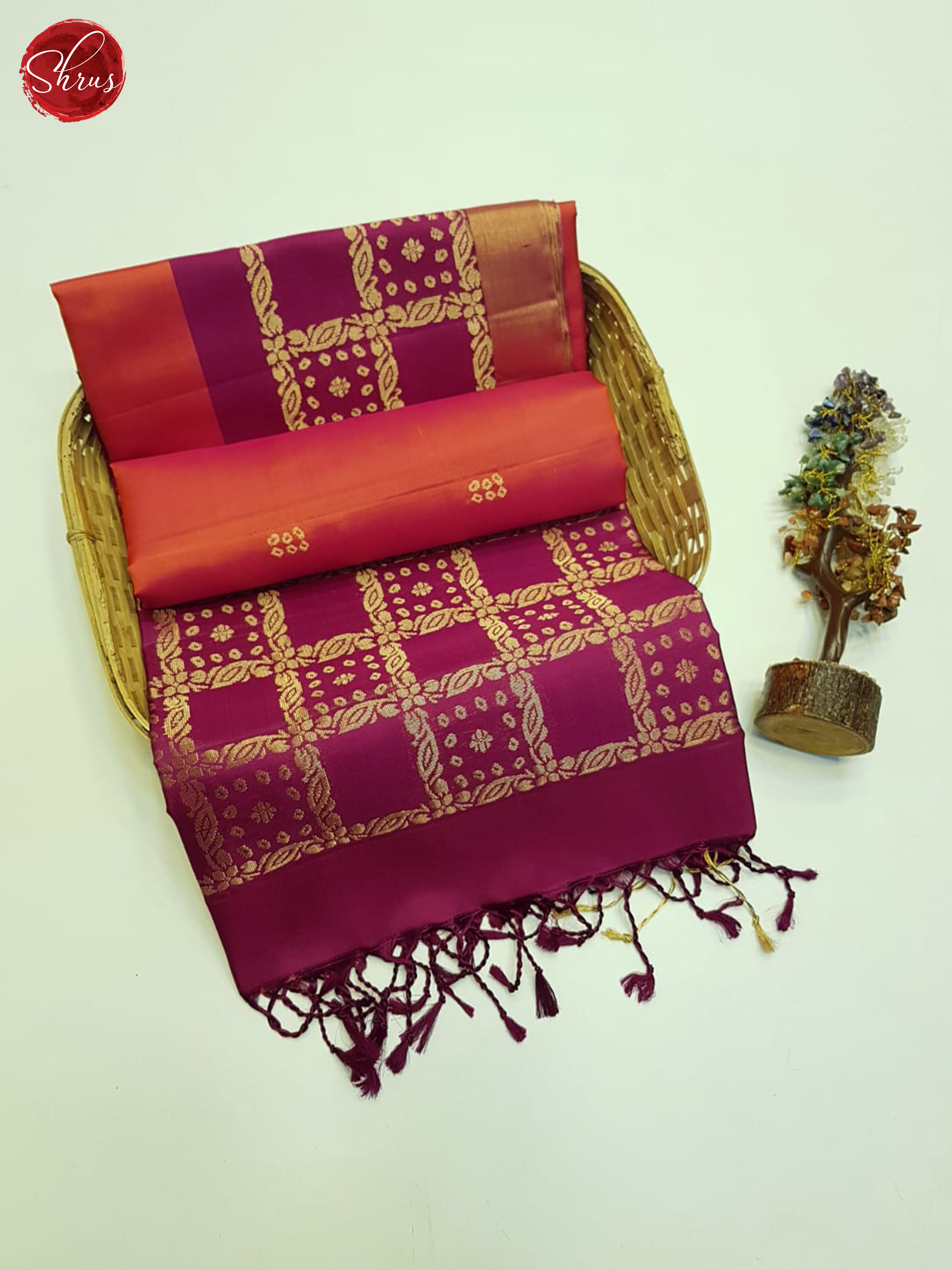 Orange And Wine- Soft Silk Saree - Shop on ShrusEternity.com