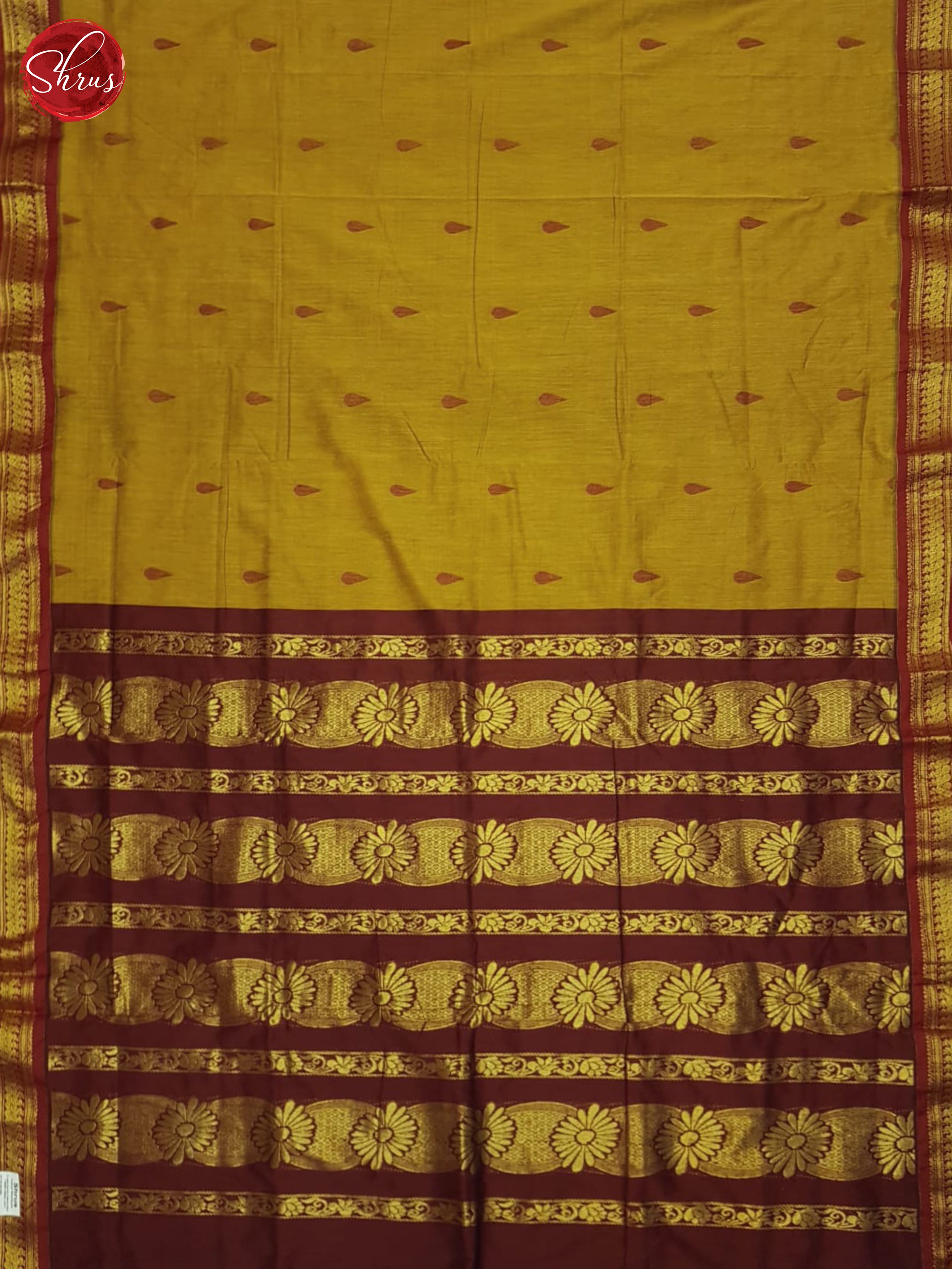 Mustard & Maroon- Kalyani Cotton Saree - Shop on ShrusEternity.com