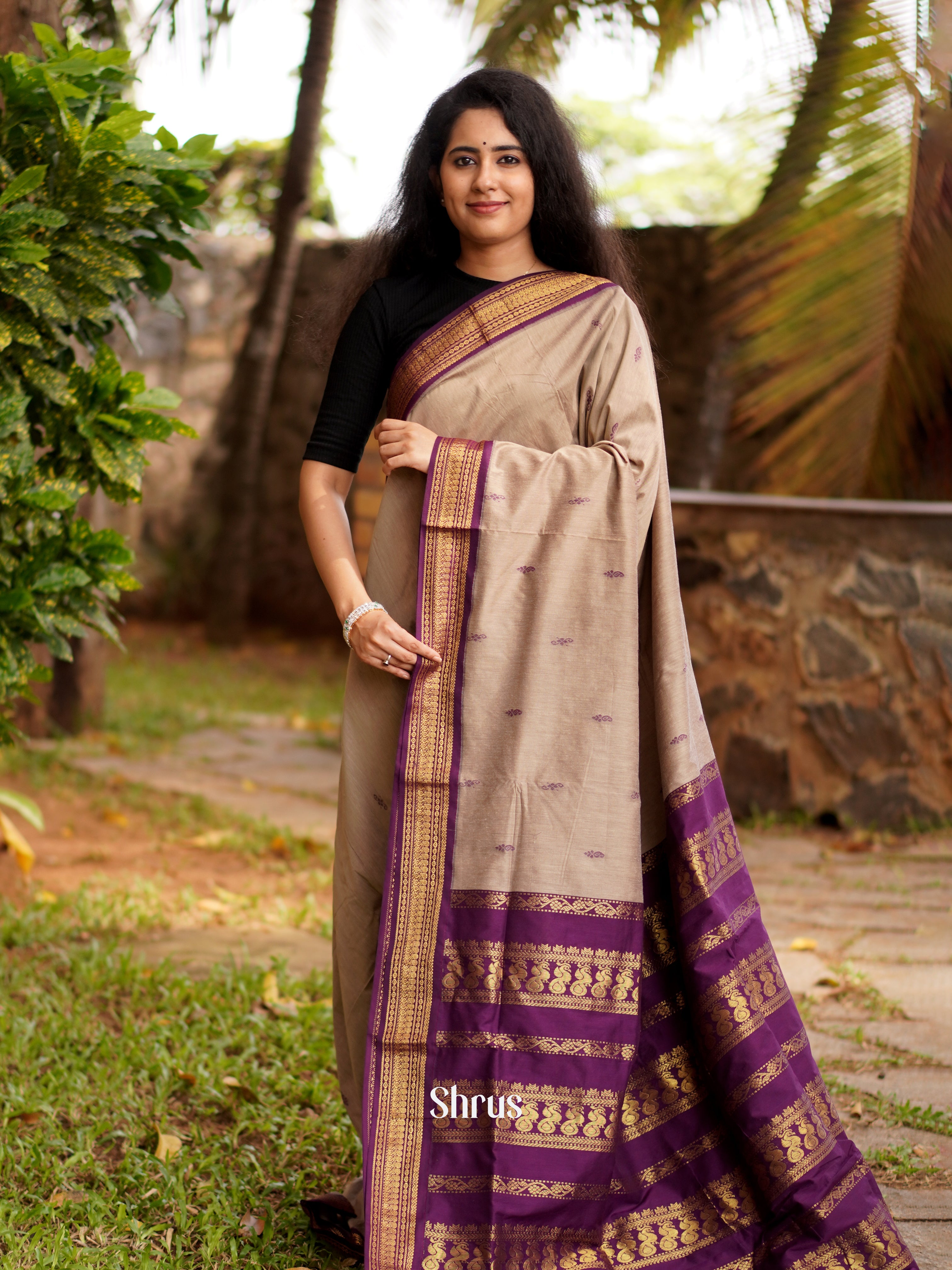 Grey & Wine- Kalyani Cotton Saree - Shop on ShrusEternity.com