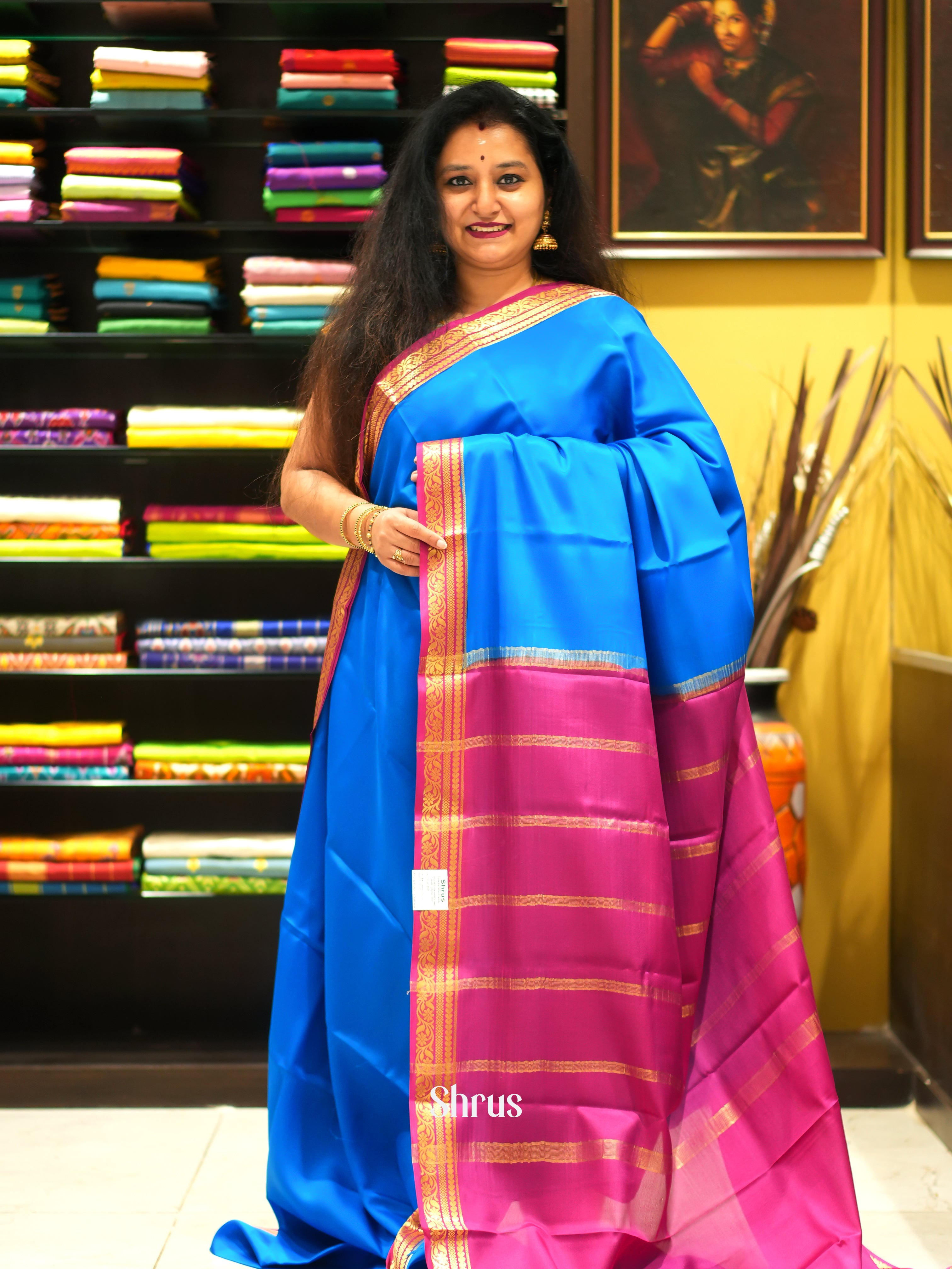 Blue And Pink- Mysore Silk Saree - Shop on ShrusEternity.com