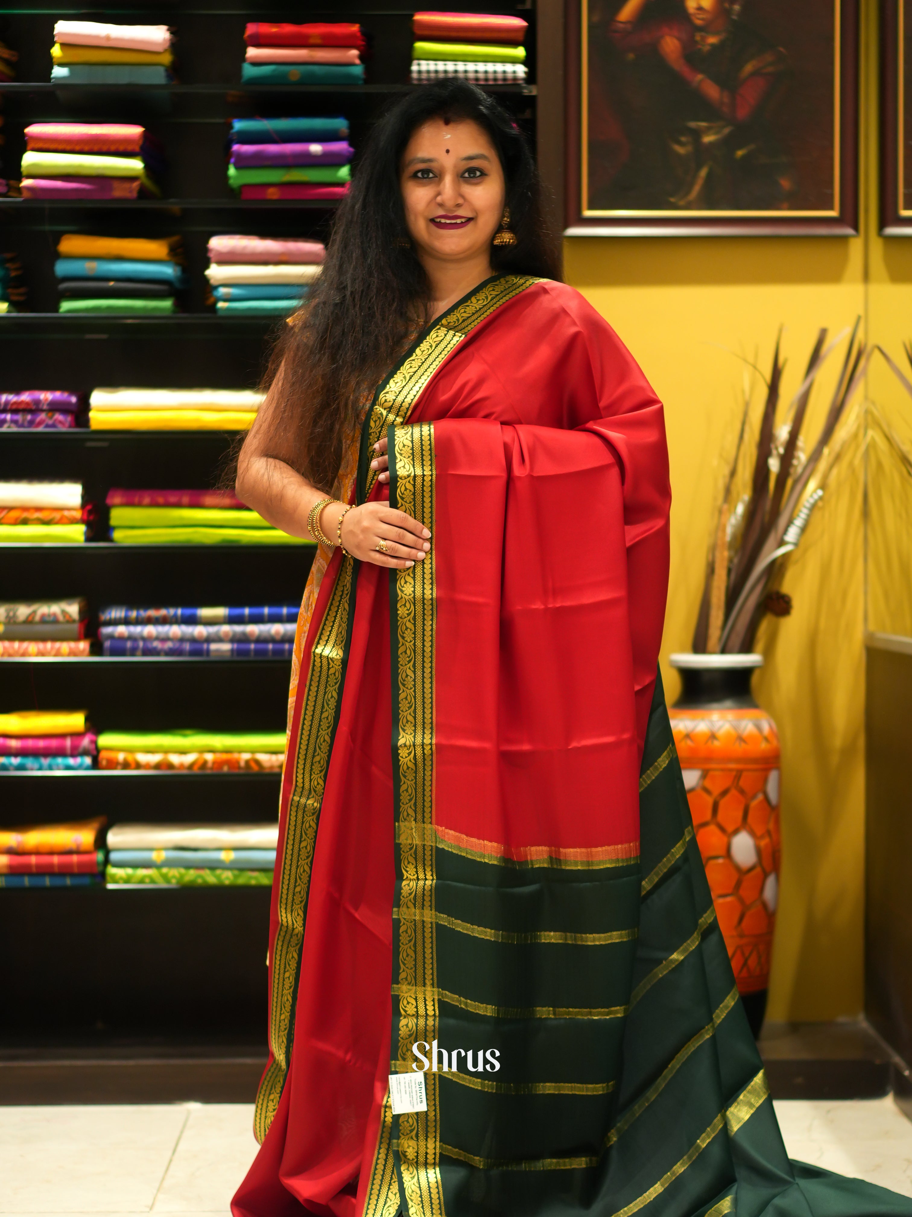 Red And Green- Mysore Silk Saree - Shop on ShrusEternity.com
