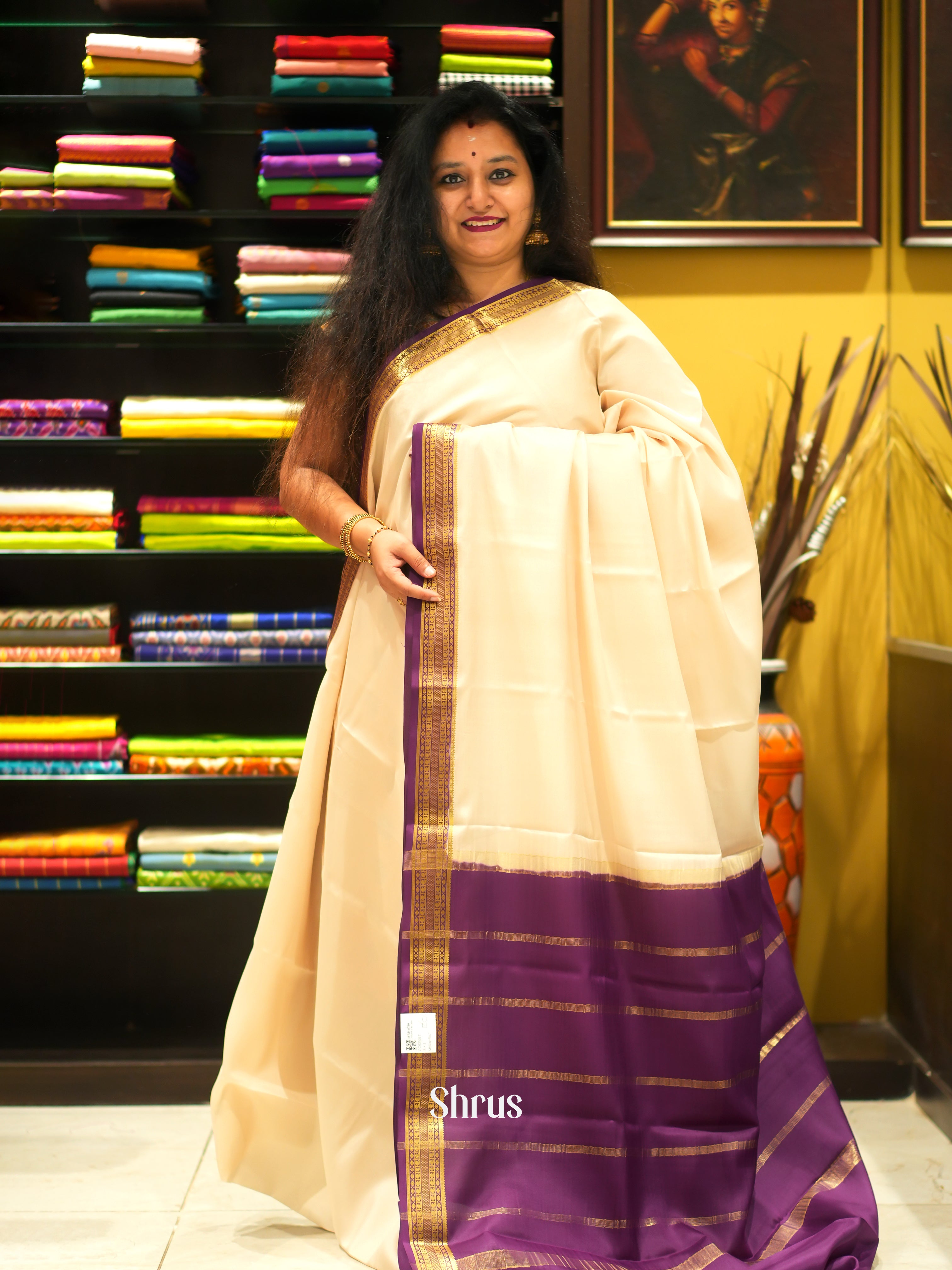 Cream And Wine- Mysore Silk Saree - Shop on ShrusEternity.com