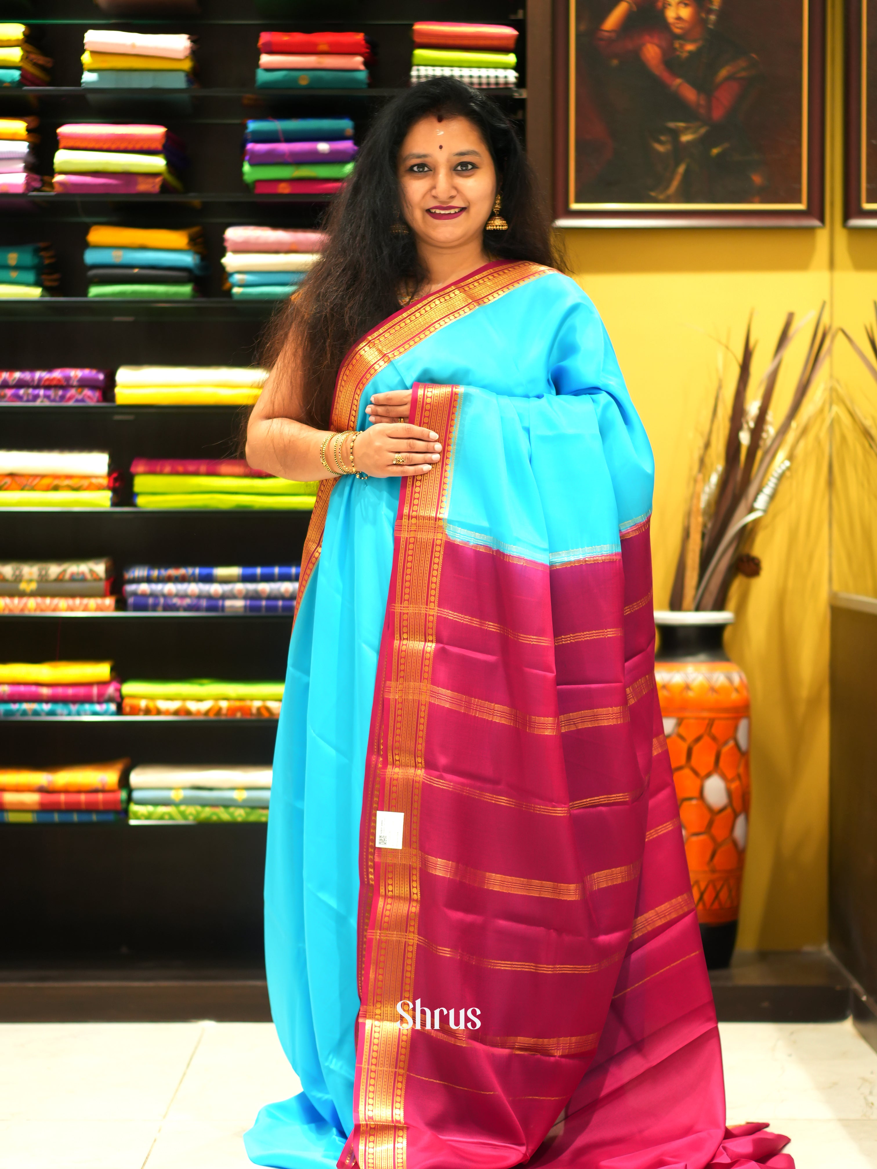 Blue And Pink- Mysore Silk Saree - Shop on ShrusEternity.com