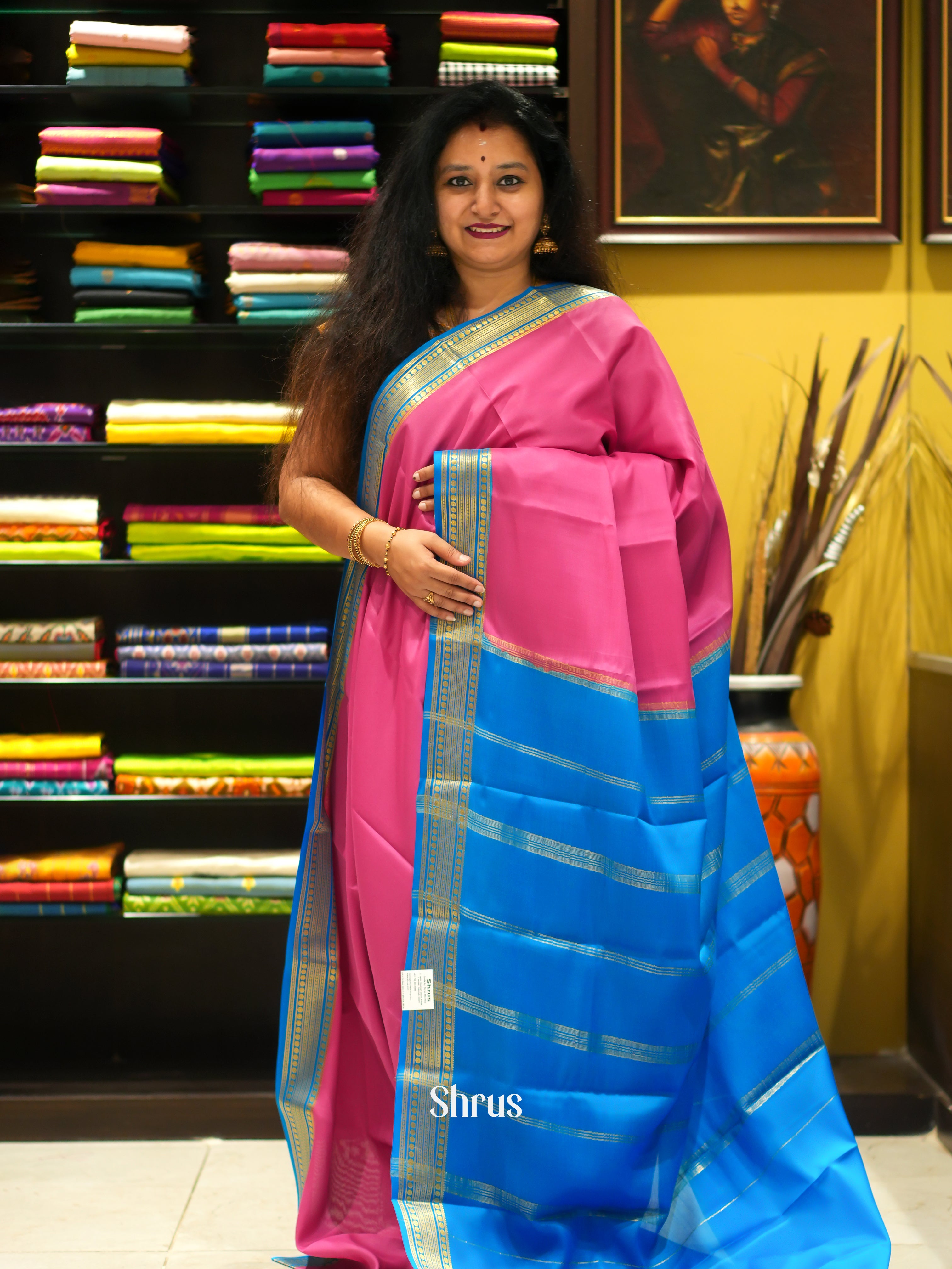 Pink And Blue- Mysore Silk Saree - Shop on ShrusEternity.com