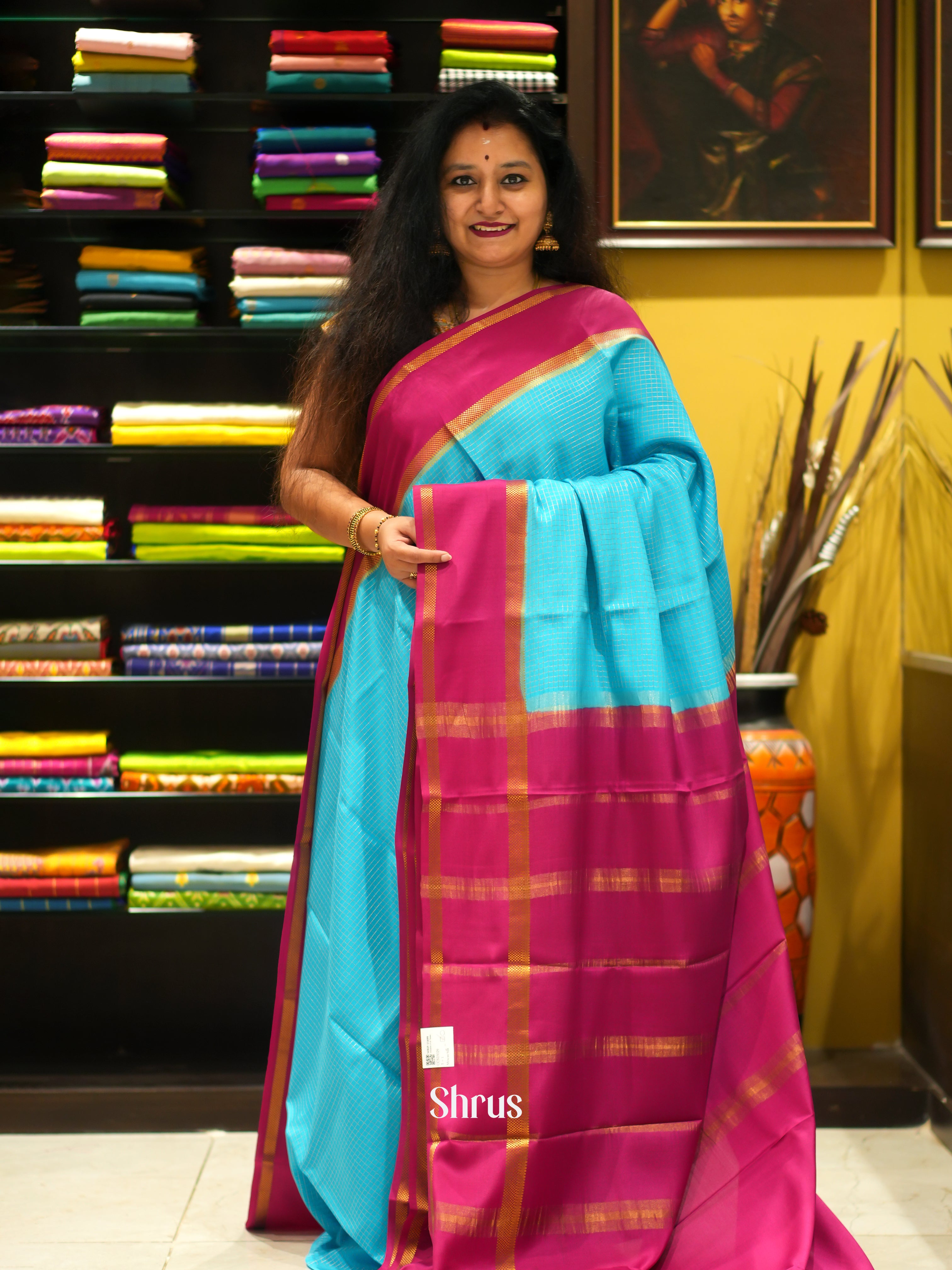 Blue And Pink- Mysore Silk Saree - Shop on ShrusEternity.com