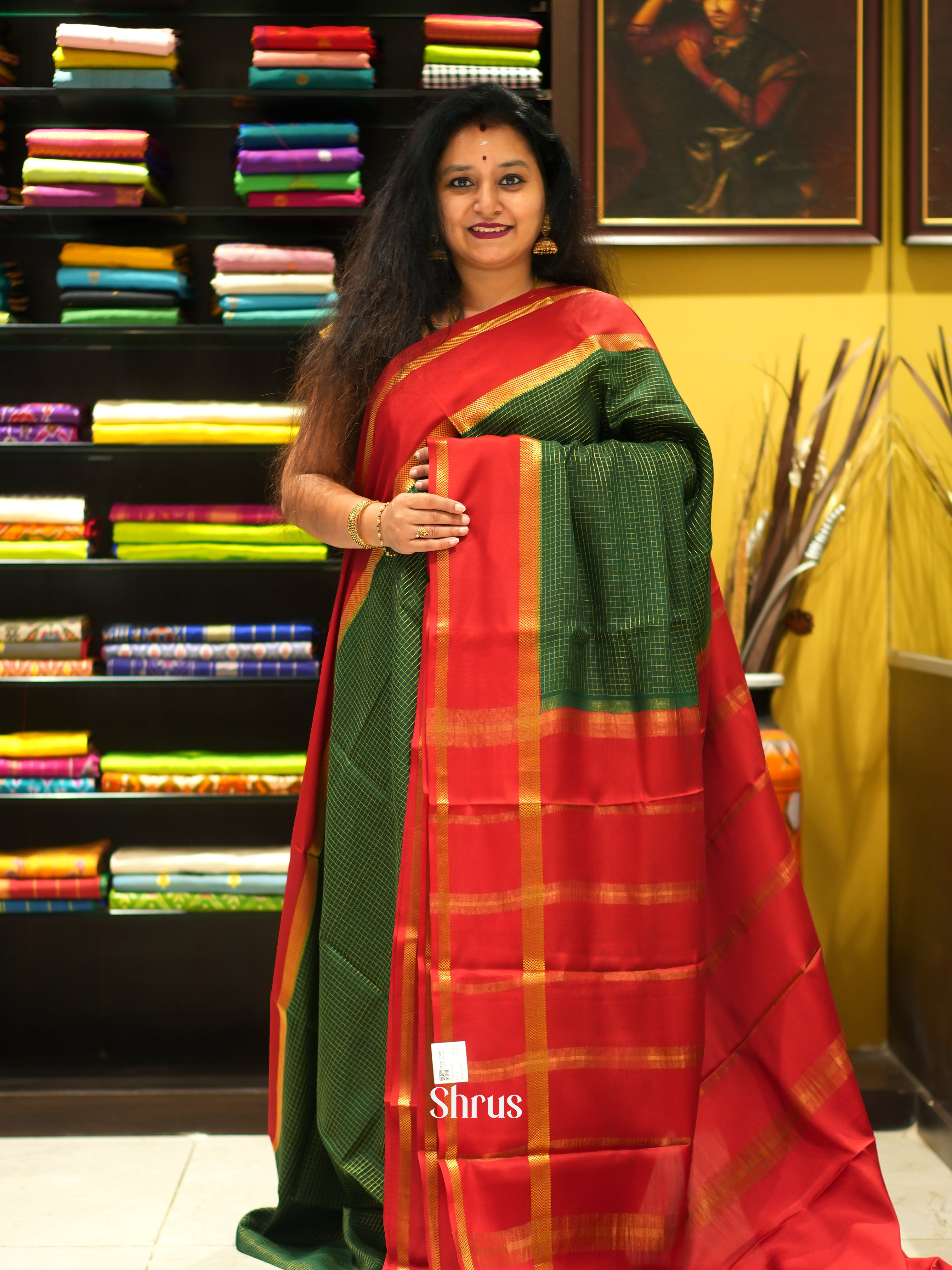 Green And Red- Mysore Silk Saree - Shop on ShrusEternity.com