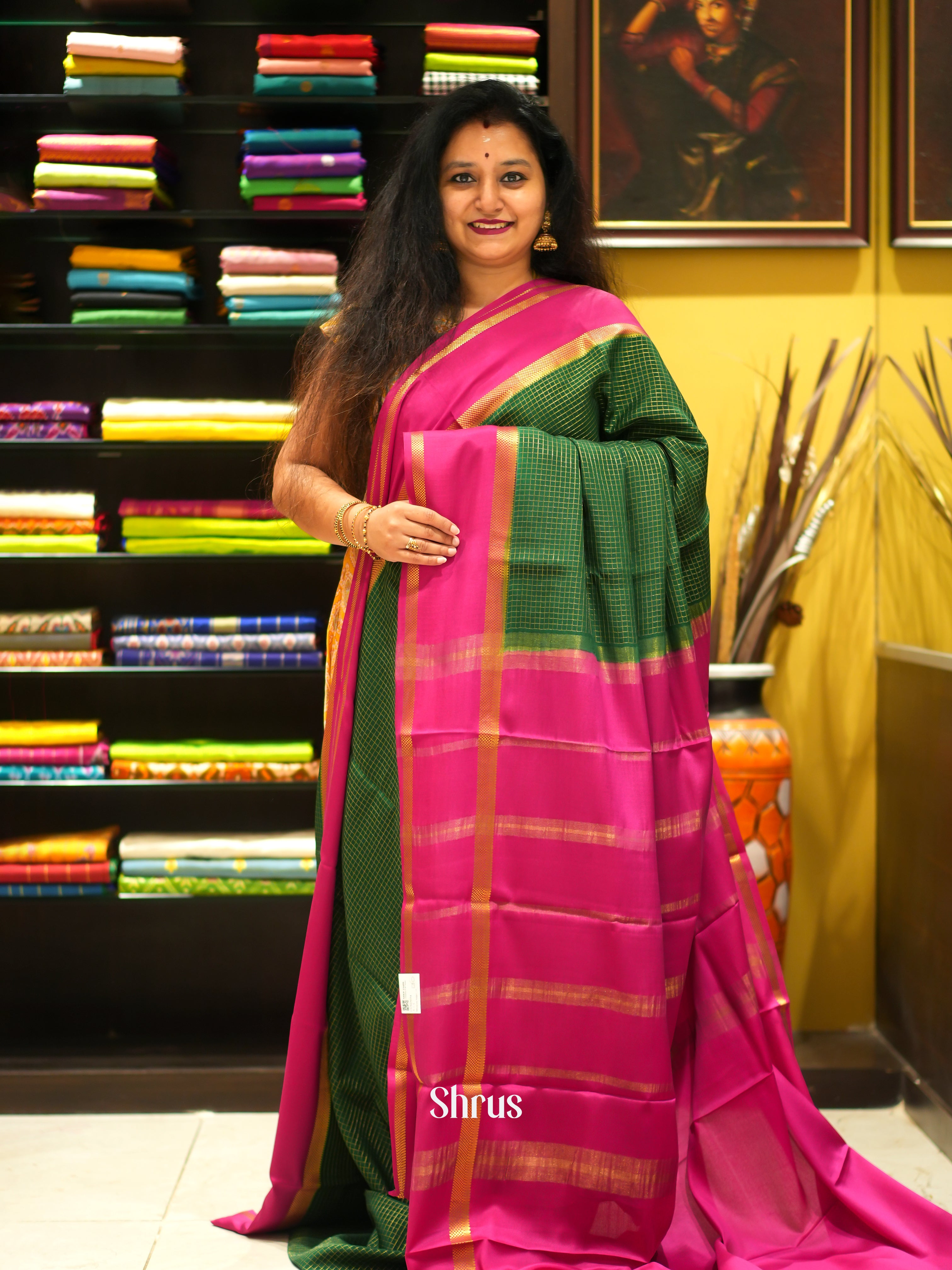 Green And Pink- Mysore Silk Saree - Shop on ShrusEternity.com