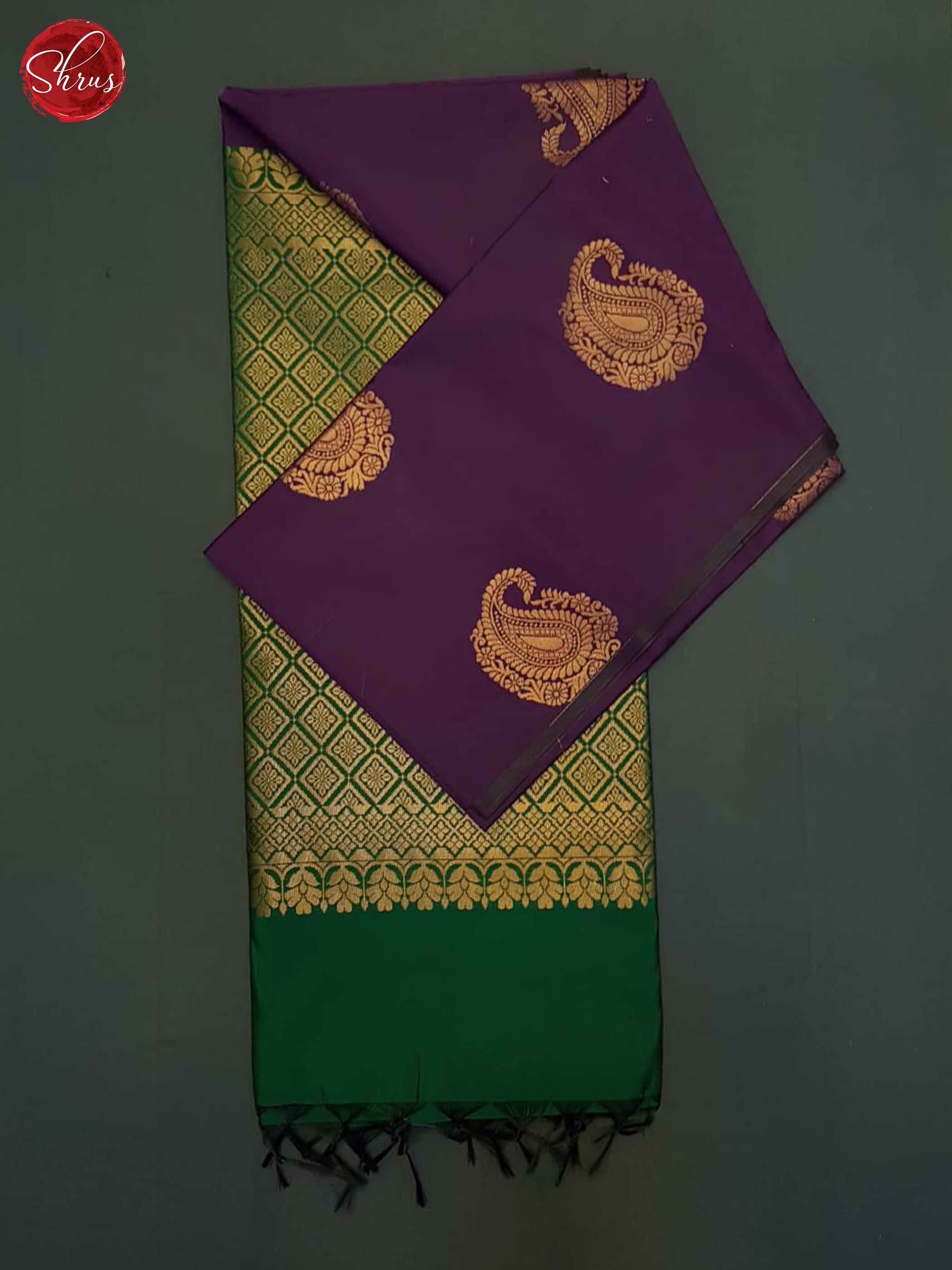 Eggplant & Green - Semi Softsilk Saree - Shop on ShrusEternity.com