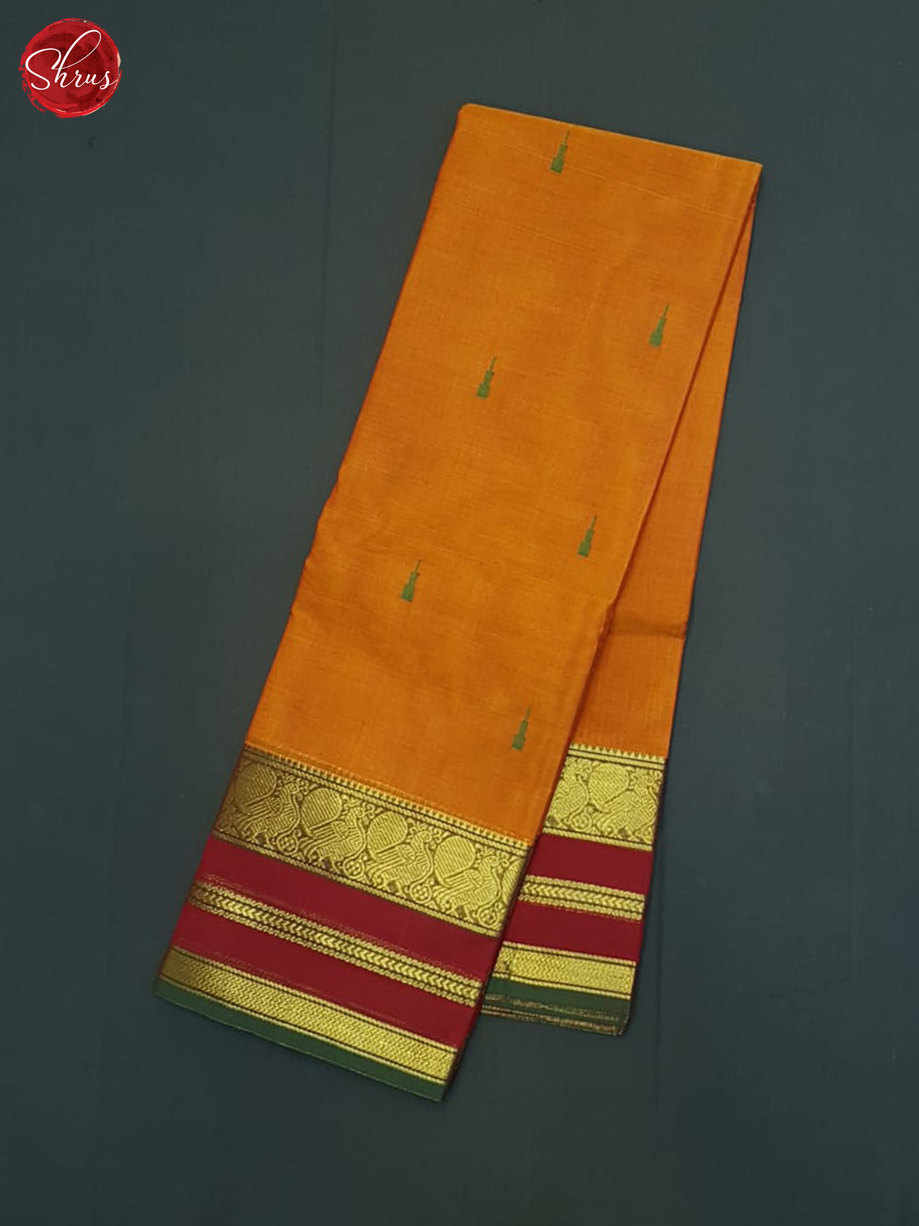 Orange & Green - Chettinad Cotton Saree - Shop on ShrusEternity.com