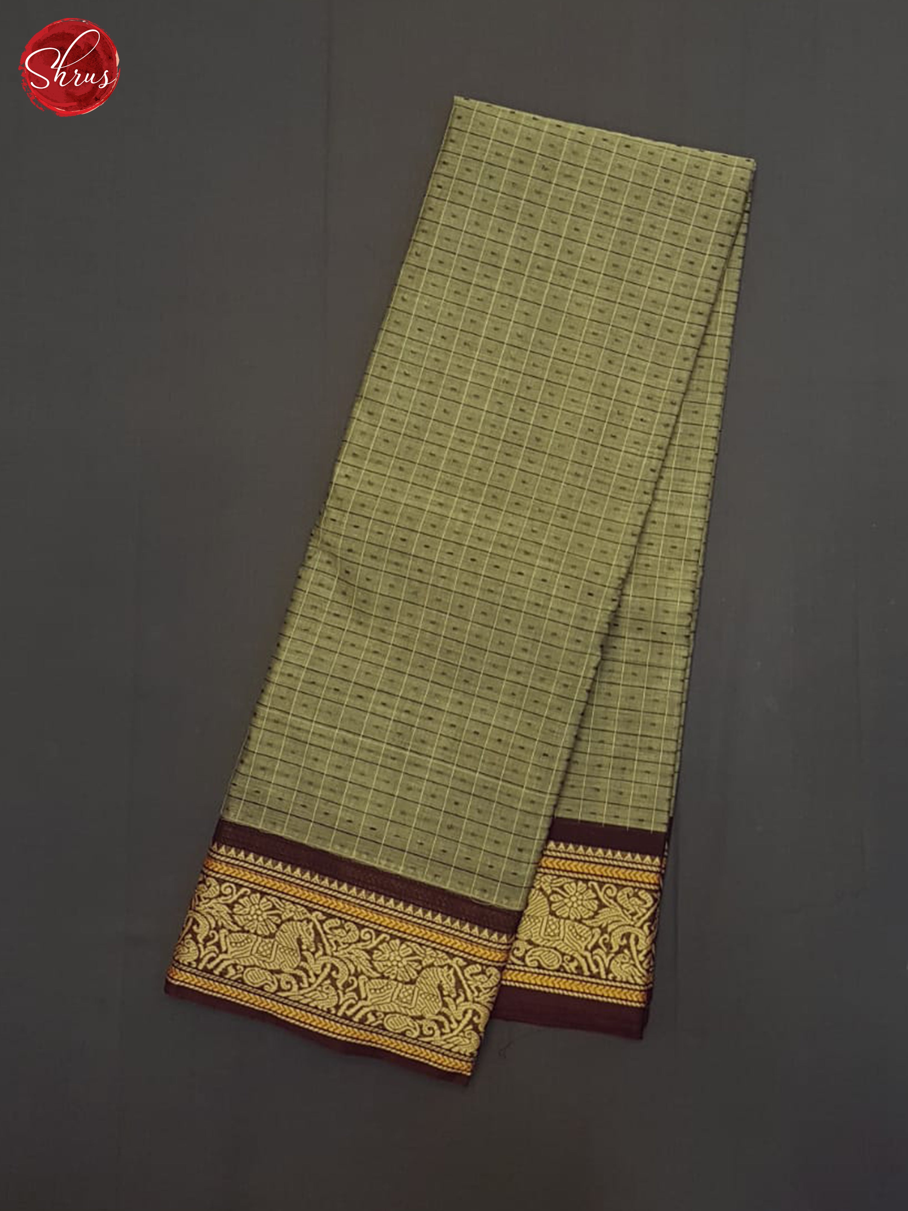 Greenish grey & Brown - Chettinad Cotton Saree - Shop on ShrusEternity.com