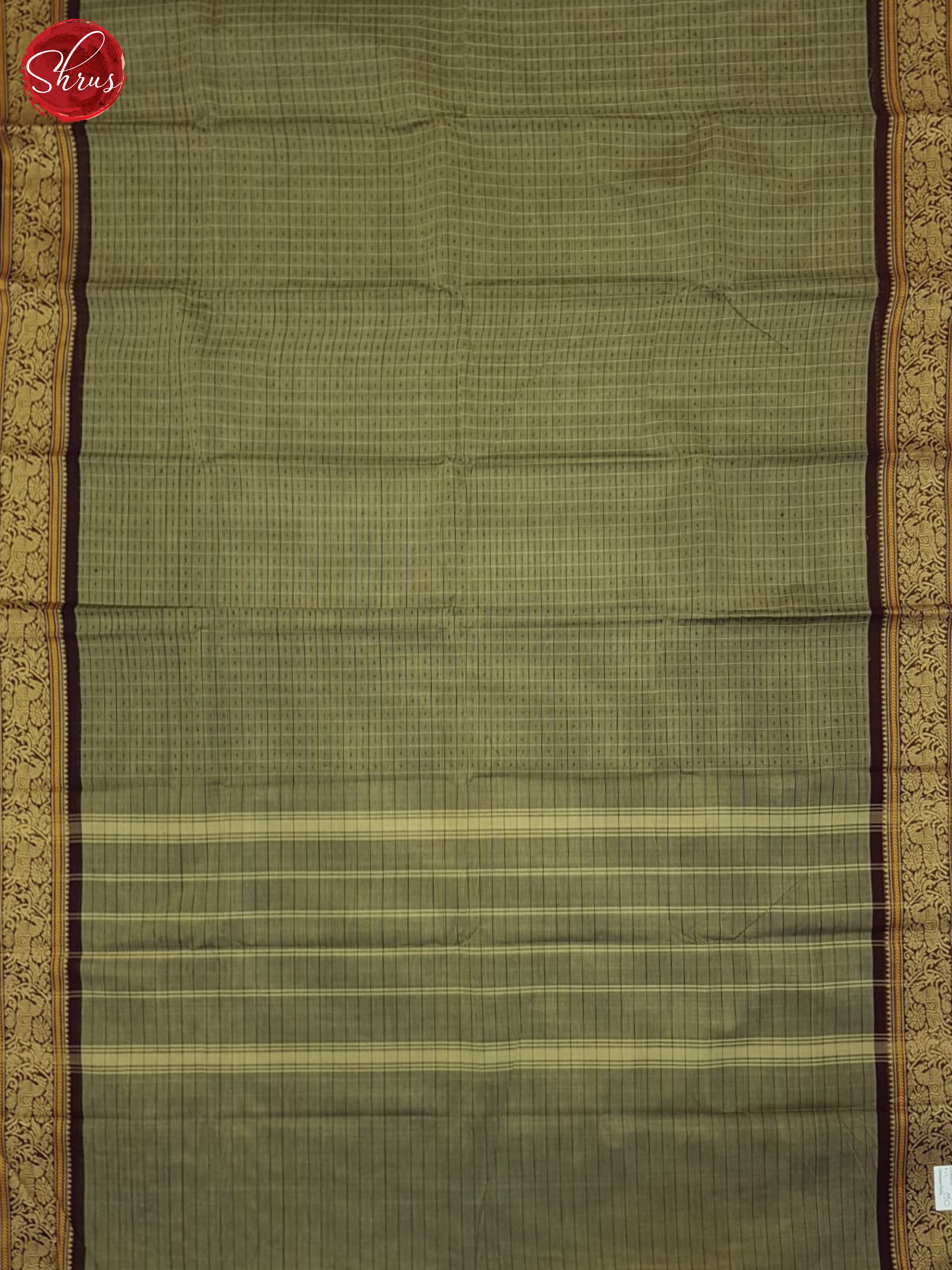 Greenish grey & Brown - Chettinad Cotton Saree - Shop on ShrusEternity.com