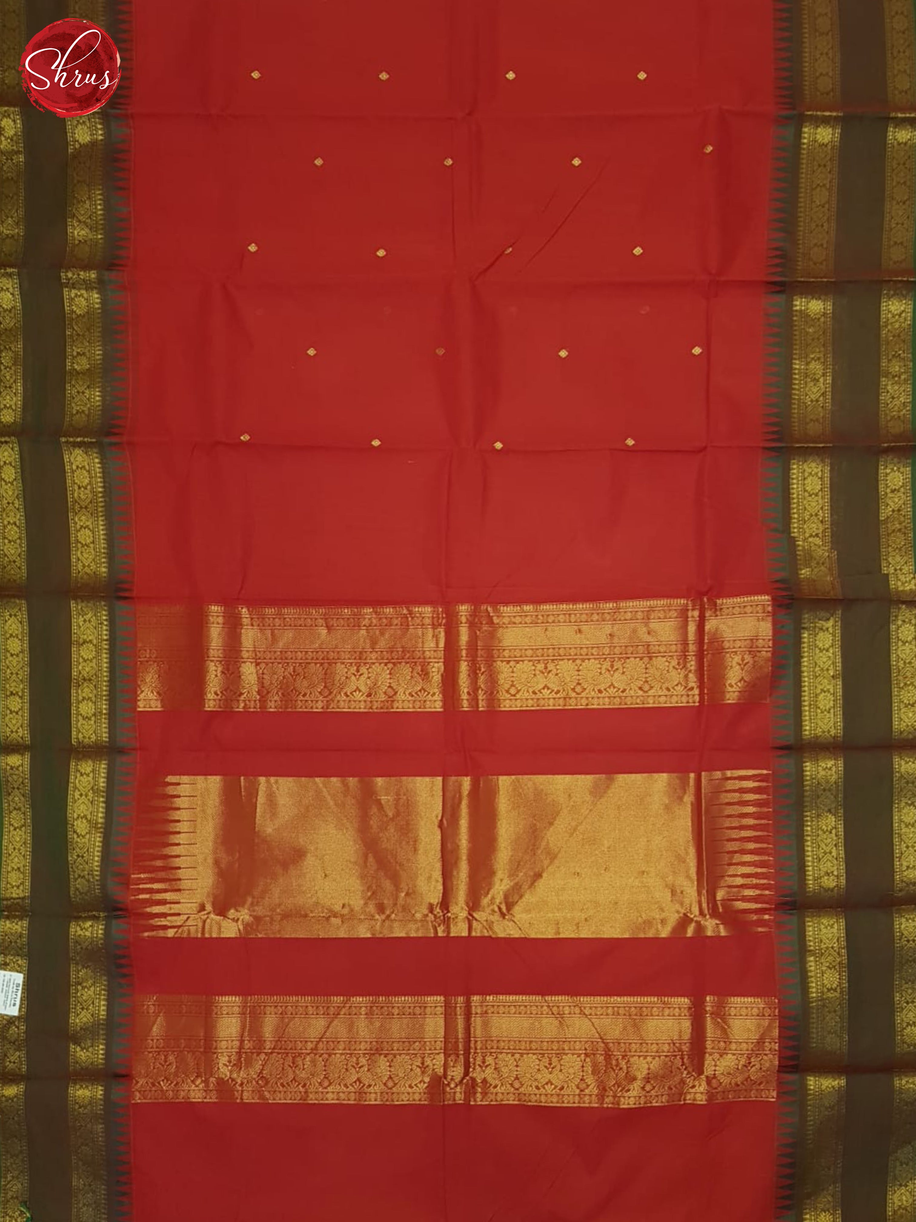 Red & Green - Kanchi Cotton Saree - Shop on ShrusEternity.com