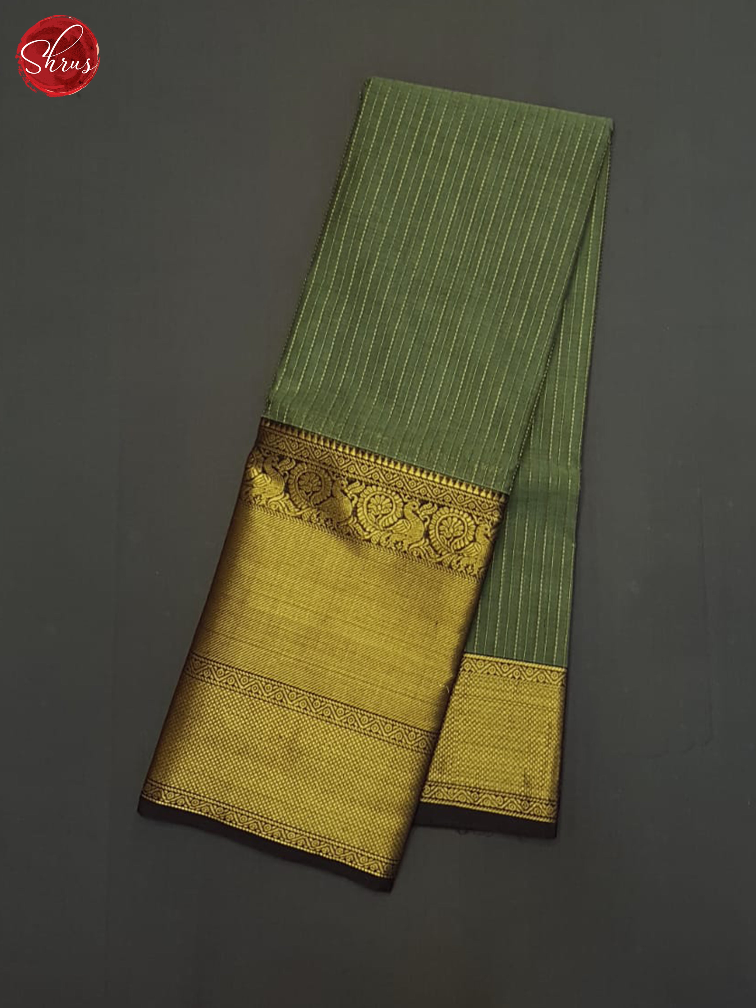 Greenish Grey & Black - Kanchi Cotton Saree - Shop on ShrusEternity.com