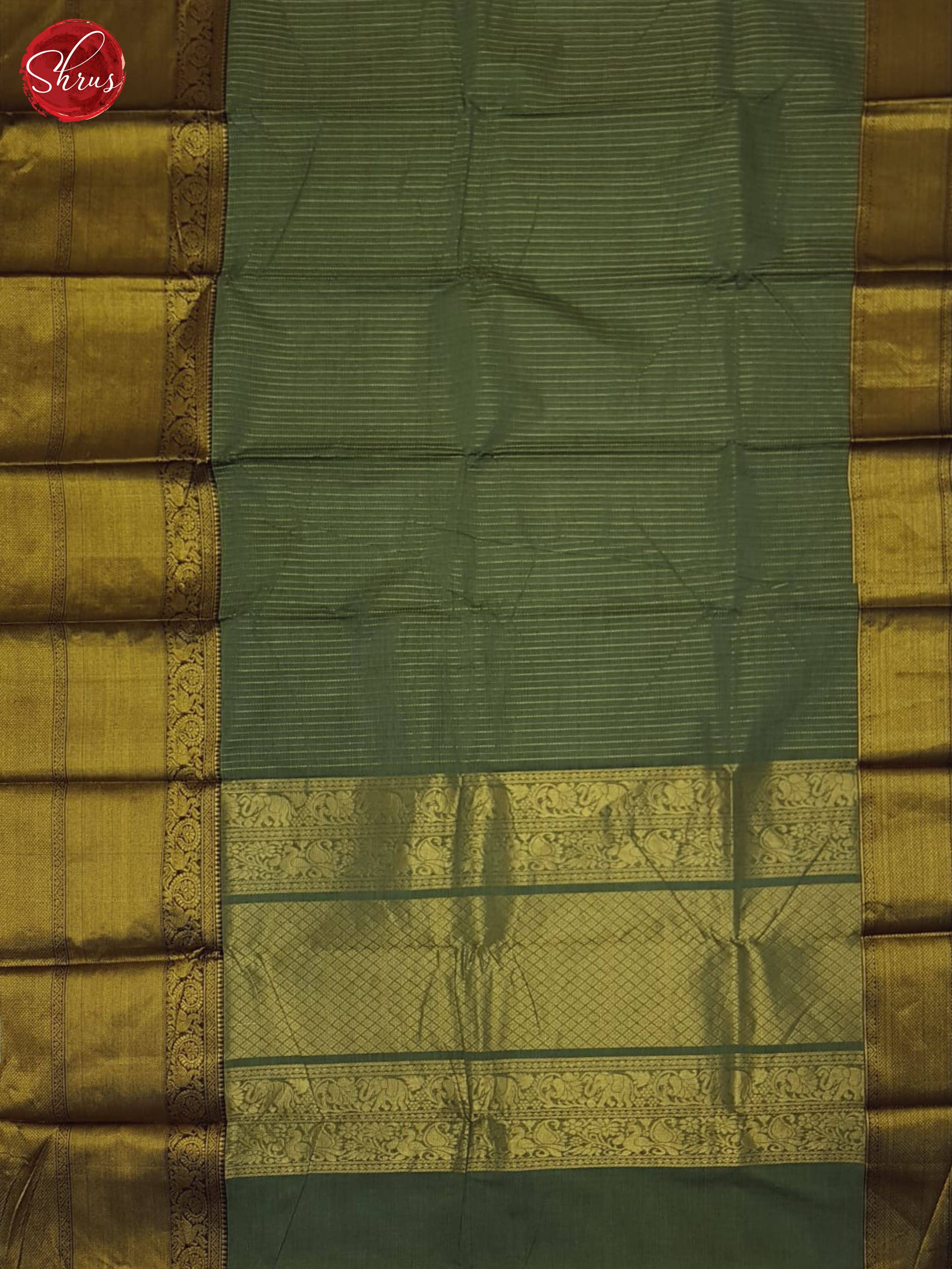 Greenish Grey & Black - Kanchi Cotton Saree - Shop on ShrusEternity.com