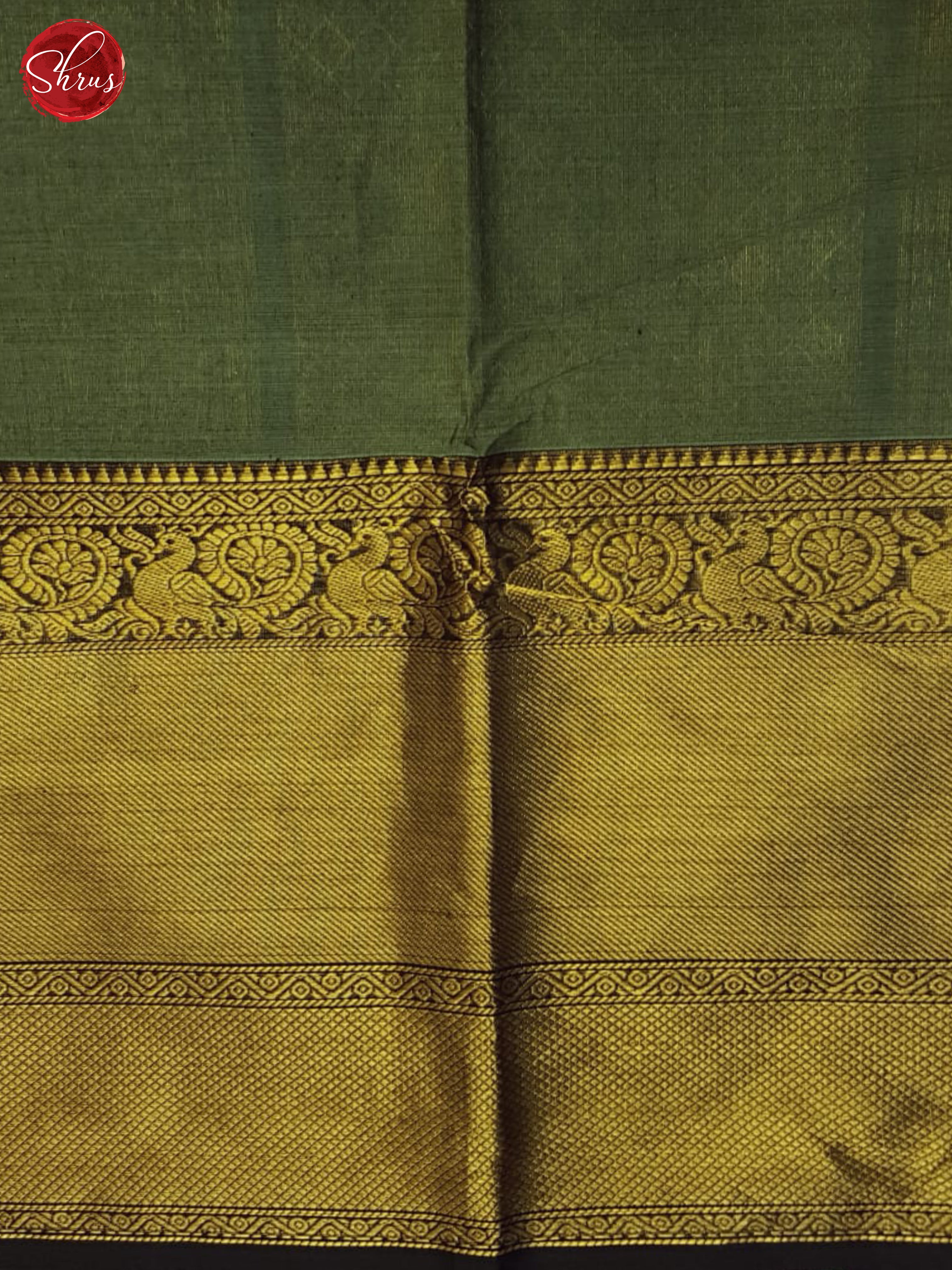 Greenish Grey & Black - Kanchi Cotton Saree - Shop on ShrusEternity.com