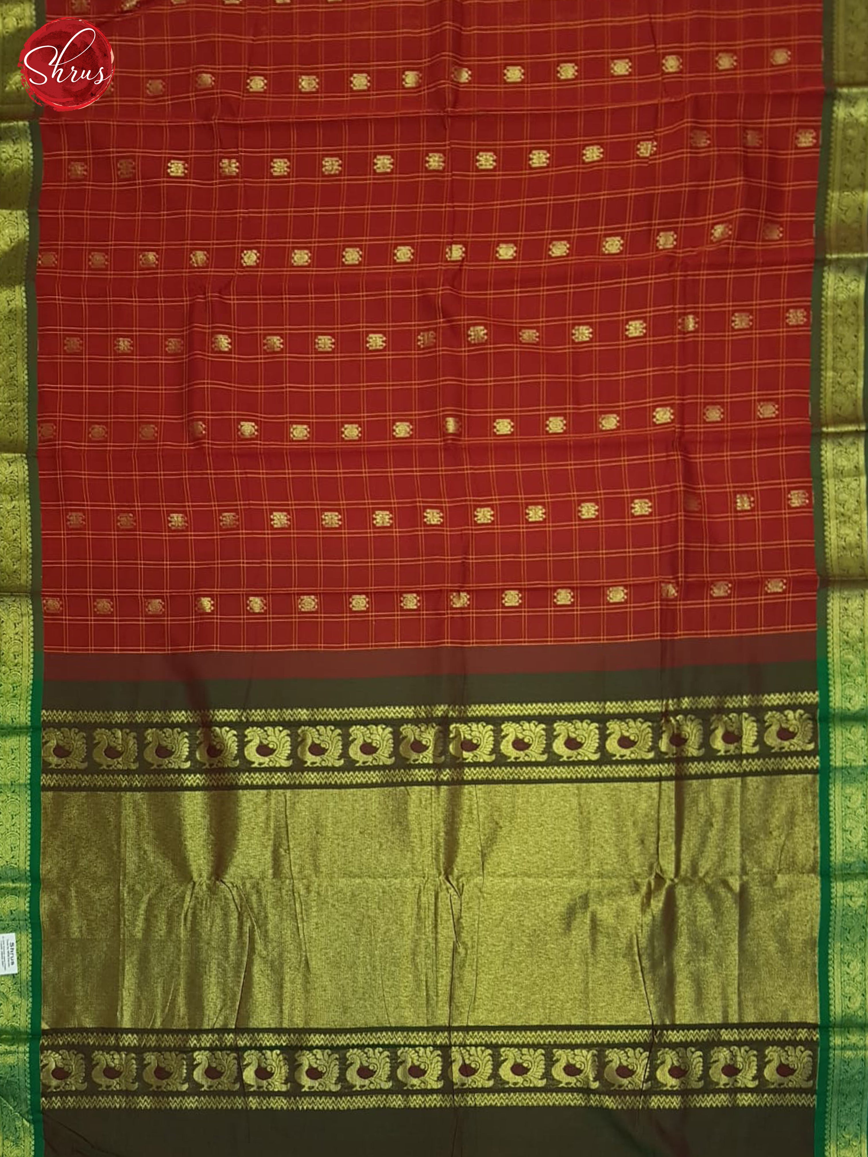 Red & Green - Kanchi Cotton Saree - Shop on ShrusEternity.com