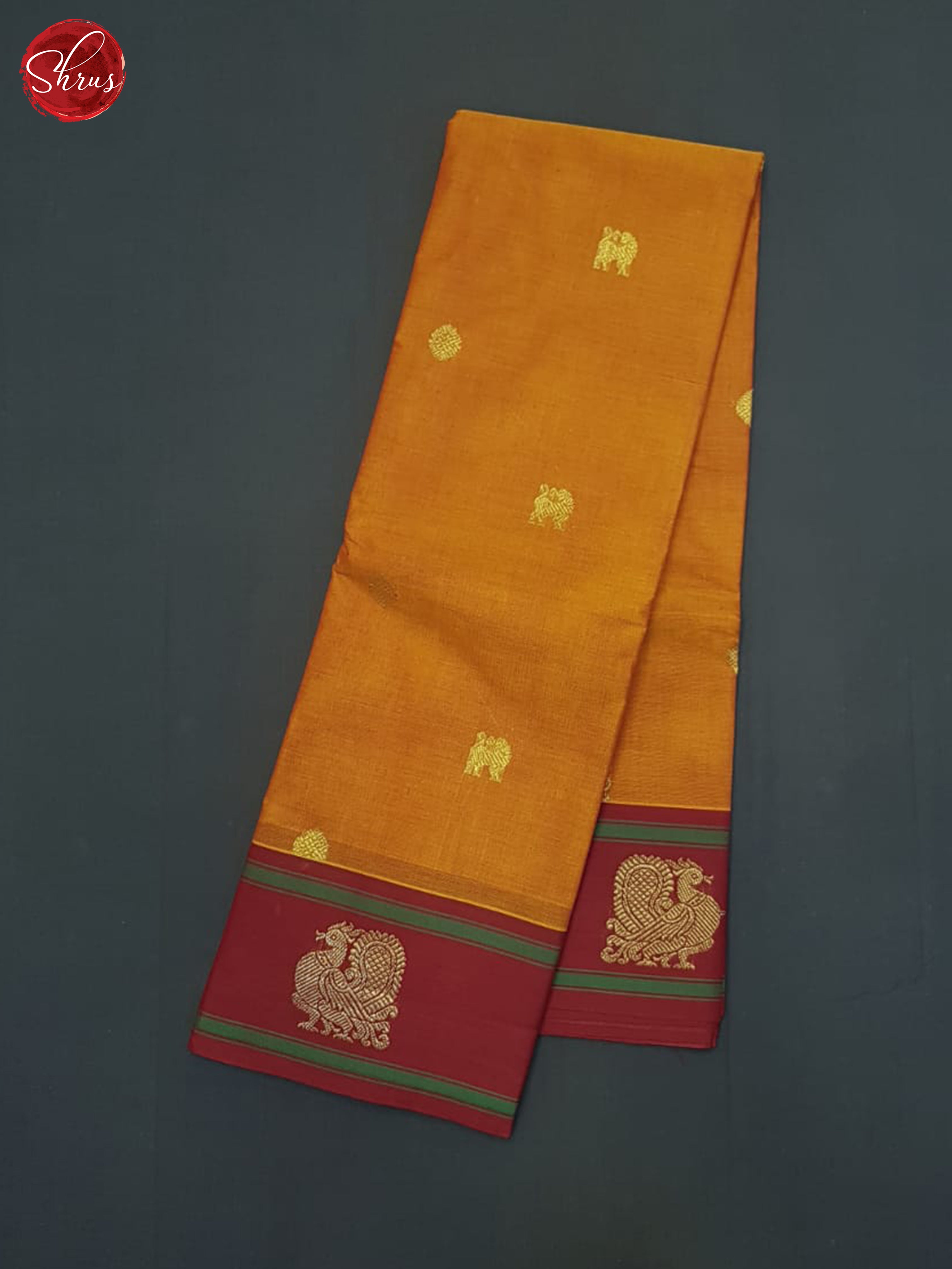 orange & Red - Kanchi Cotton Saree - Shop on ShrusEternity.com