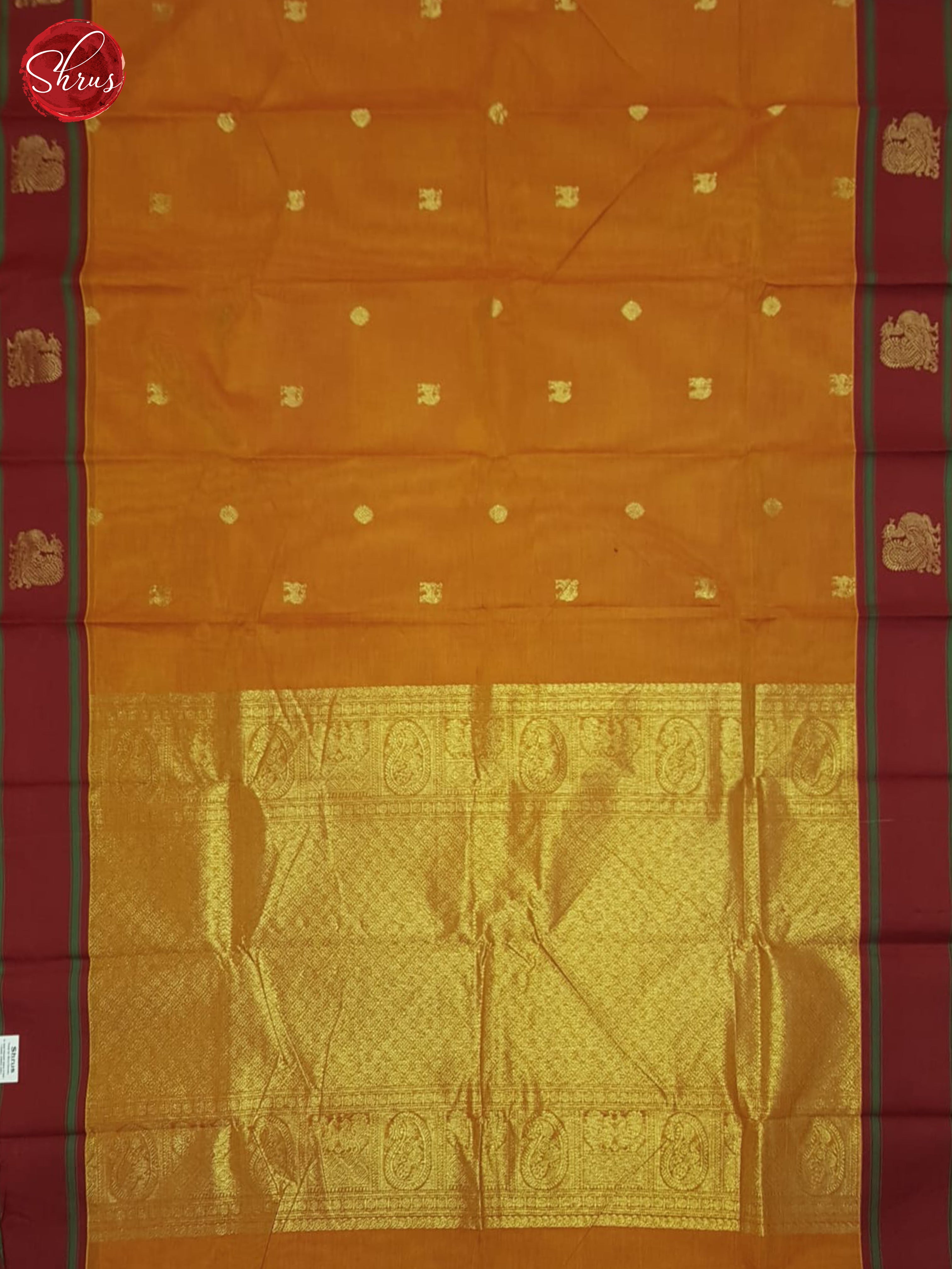 orange & Red - Kanchi Cotton Saree - Shop on ShrusEternity.com