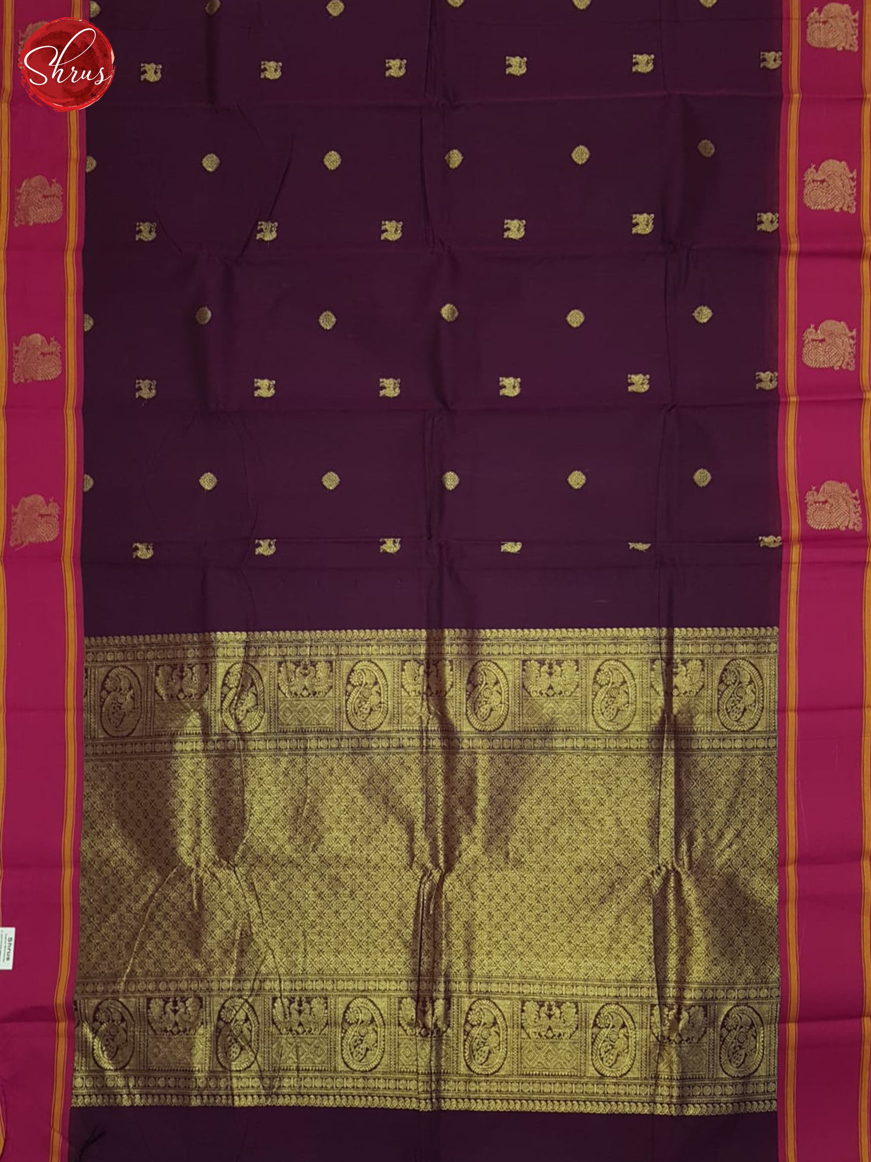 Wine & Pink - Kanchi Cotton Saree - Shop on ShrusEternity.com