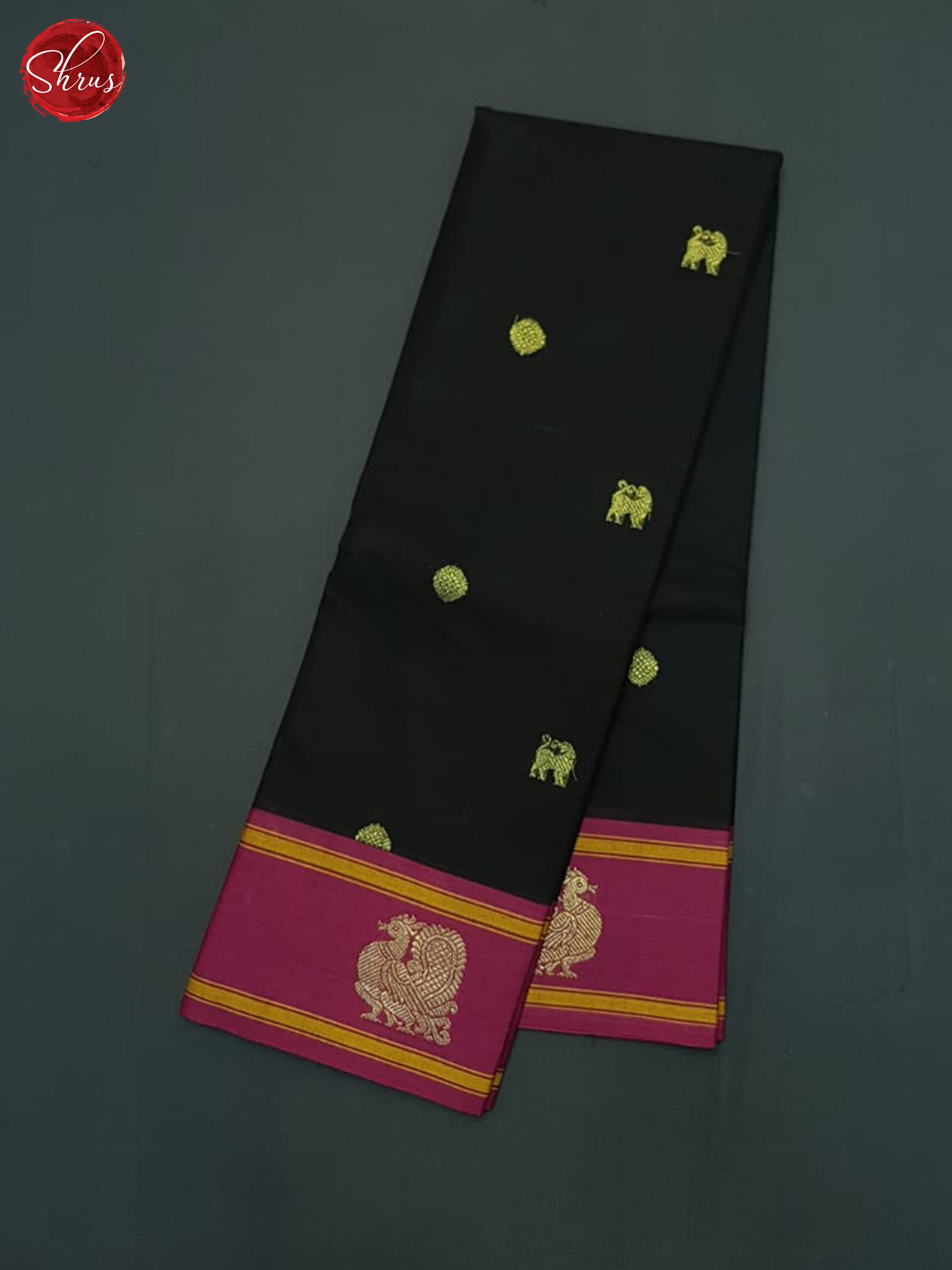 Black & Wine - Kanchi Cotton Saree - Shop on ShrusEternity.com