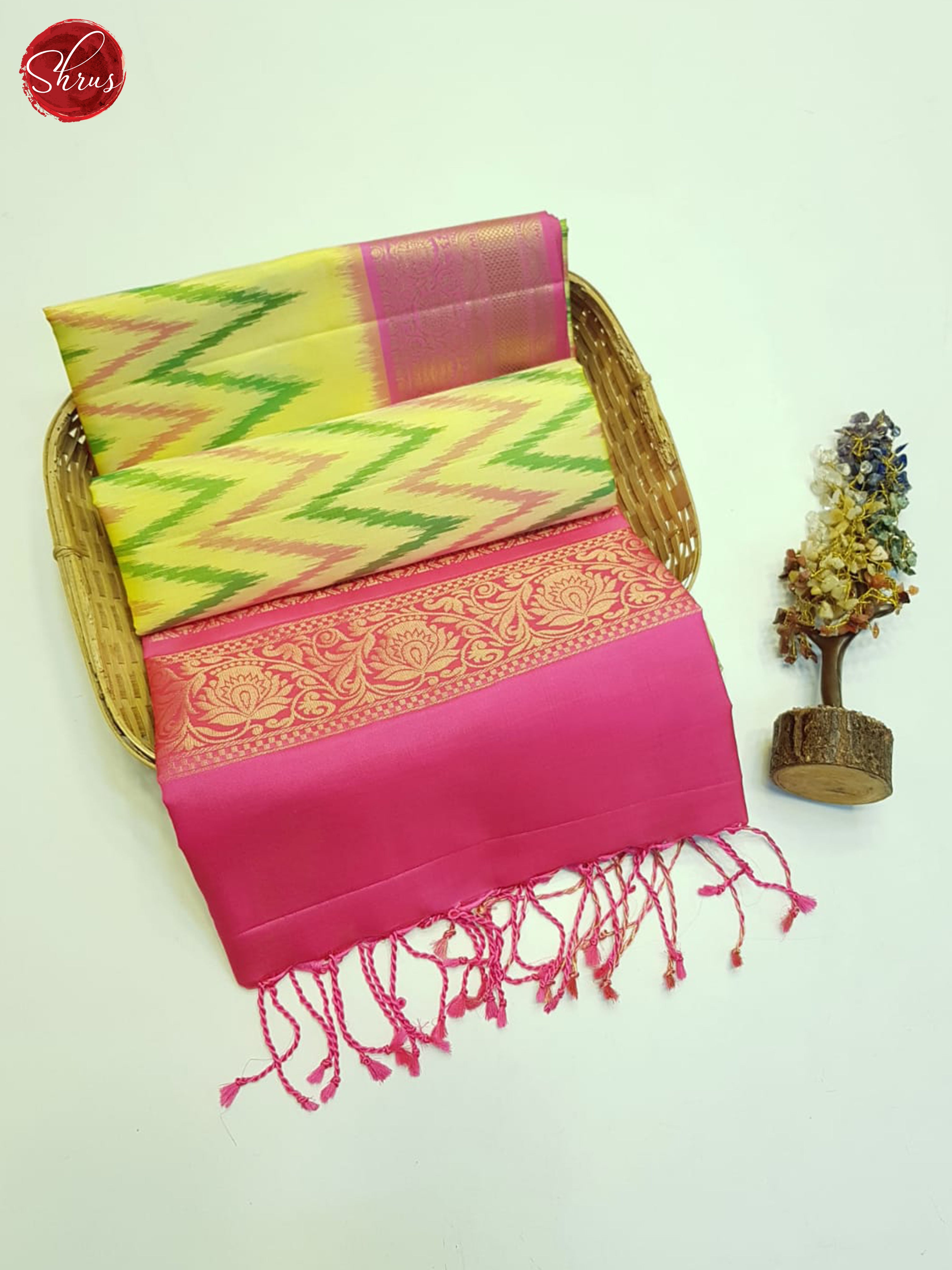 Yellow & Pink - Soft Silk Saree - Shop on ShrusEternity.com
