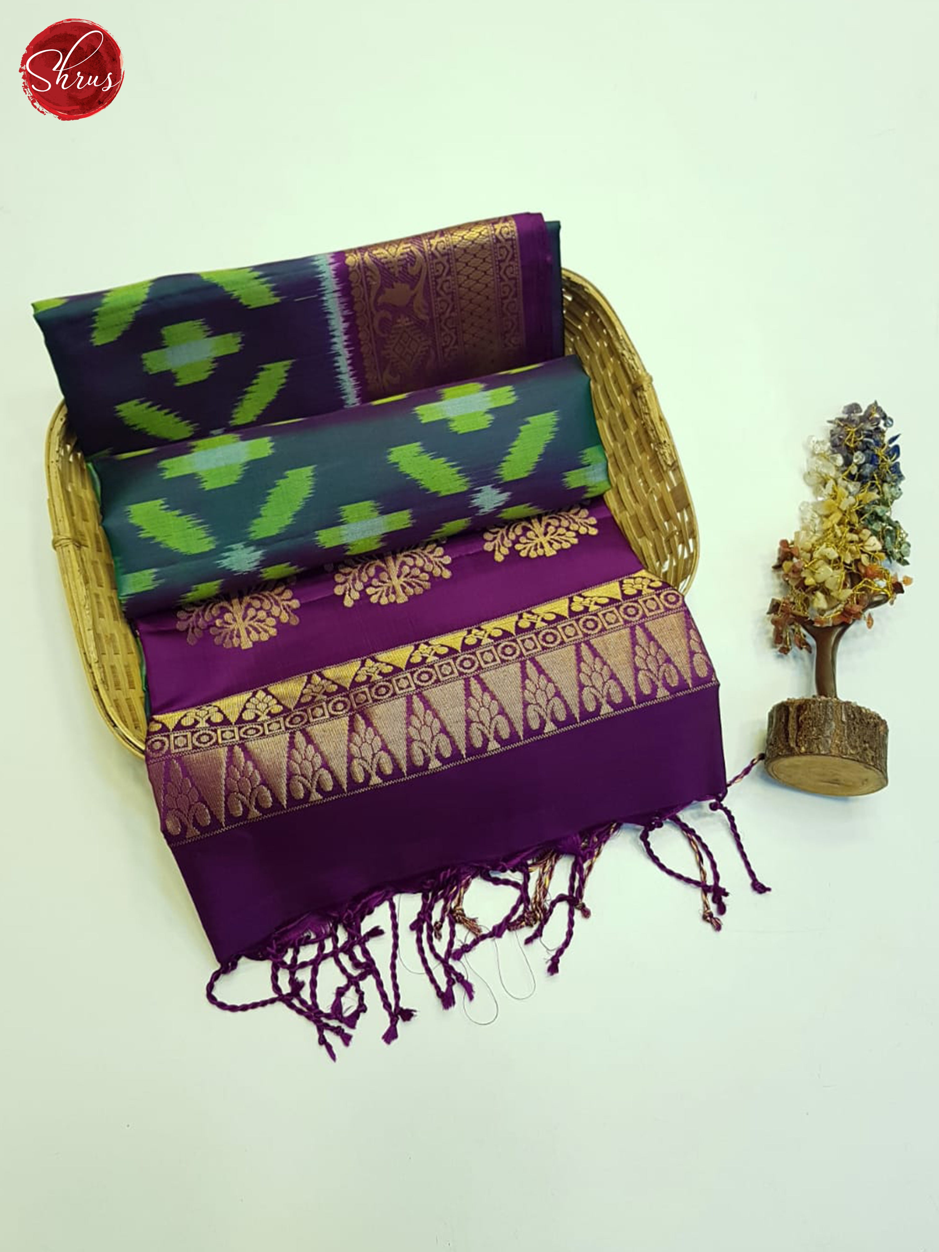 Bluish Green & Purple - Soft Silk Saree - Shop on ShrusEternity.com